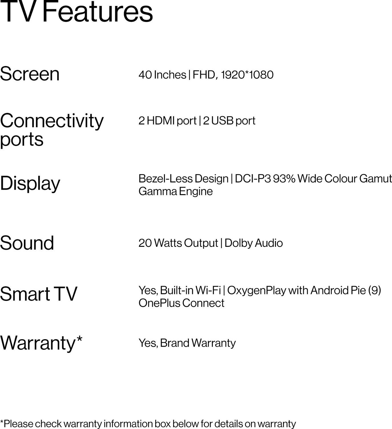 Image of OnePlus Y1 100 cm (40 inch) Full HD LED Smart Android TV with Dolby Audio