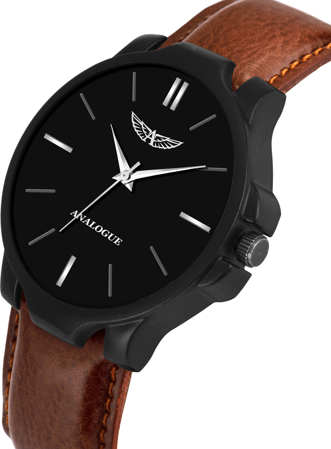 Image of ANALOGUE Midnight Black Dial and Caramel Brown Synthetic Leather Wrinkle-Free Strap Midnight Black Dial and Caramel Brown Synthetic Leather Wrinkle-Free Strap Analog Watch - For Men