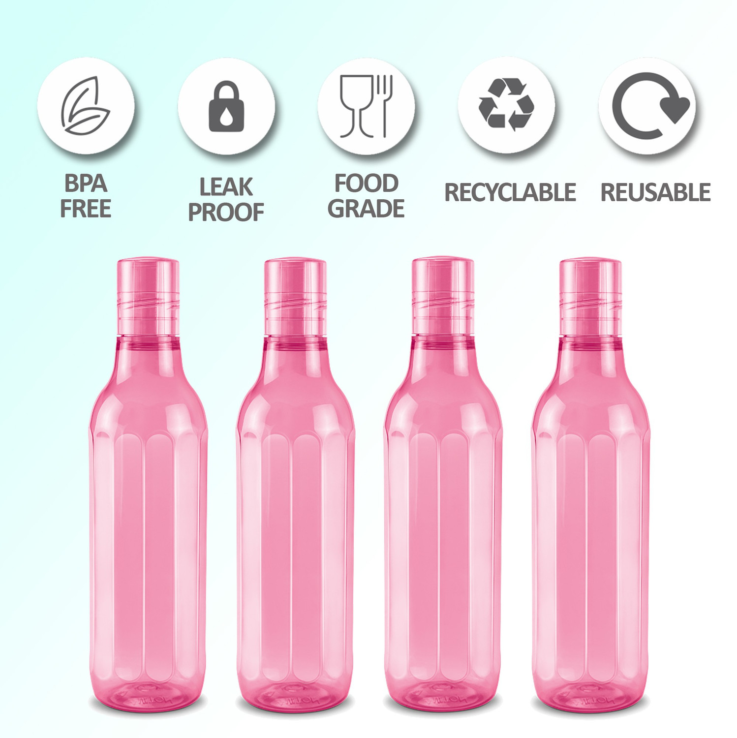 Image of MILTON Prism 1000 Pet Water Bottle, Set of 4, 1 Litre Each, Pink 1000 ml Plastic Bottle
