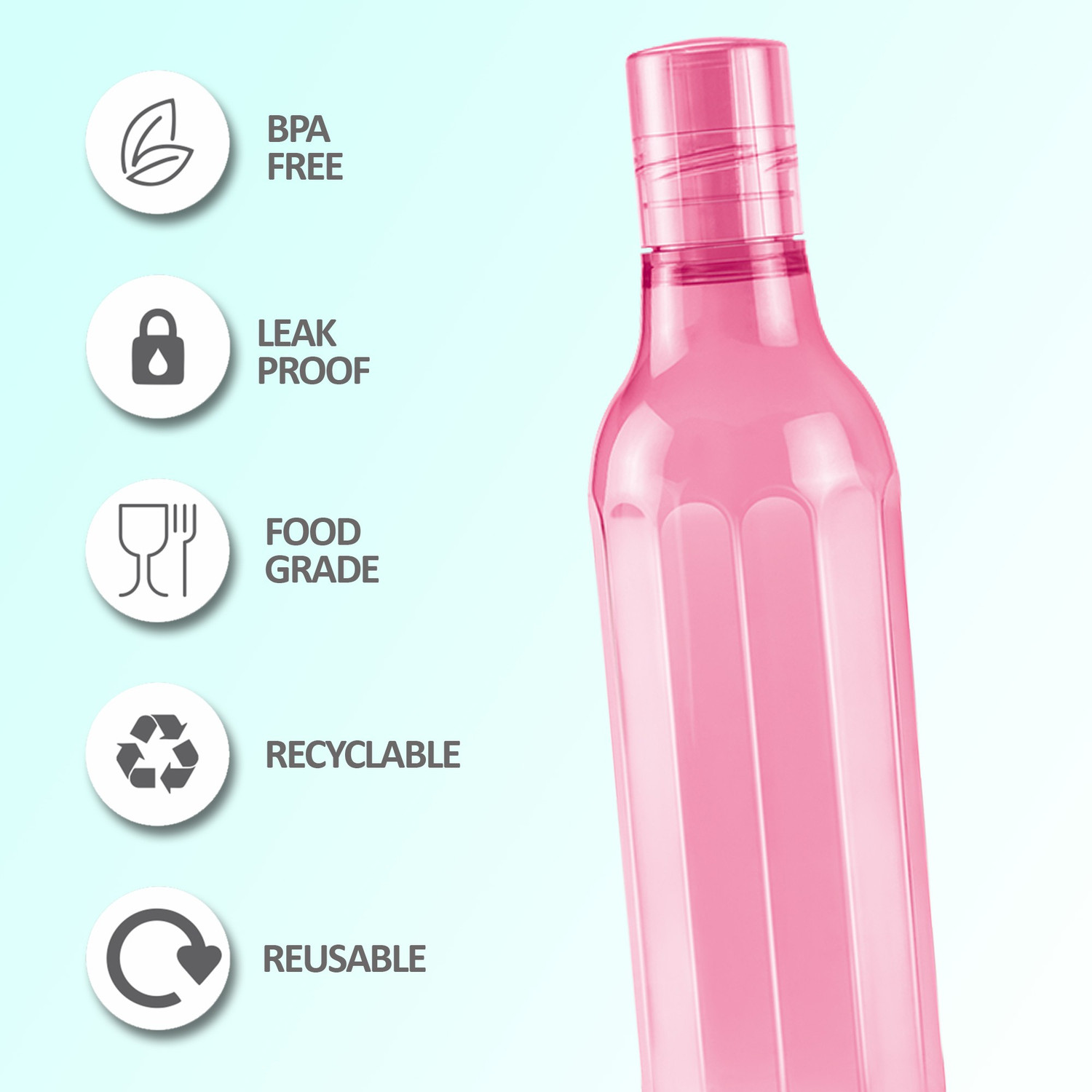 Image of MILTON Prism 1000 Pet Water Bottle, 1 Piece, 1 Litre, Pink 1000 ml Plastic Bottle