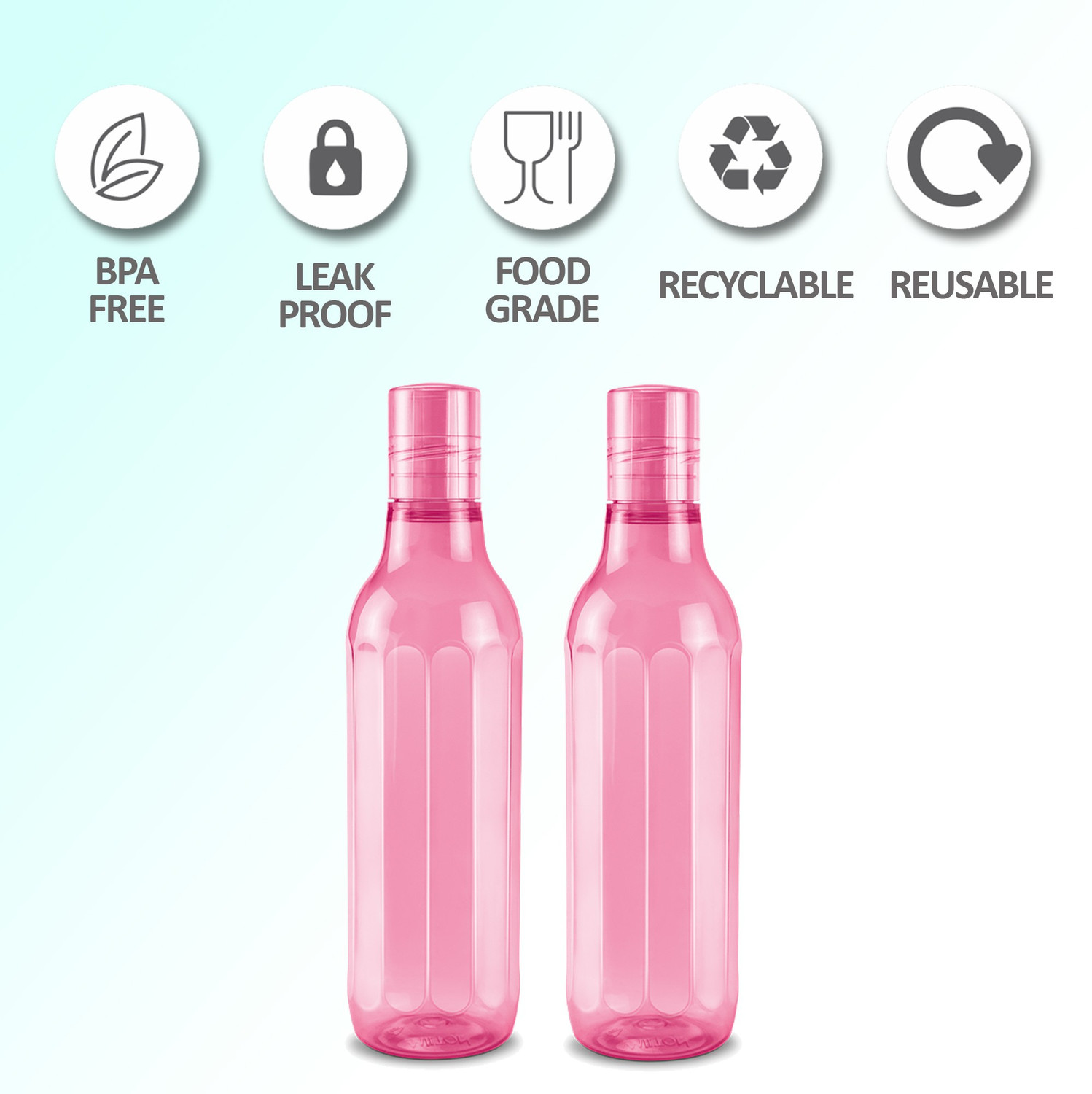Image of MILTON Prism 1000 Pet Water Bottle, Set of 2, 1 Litre Each, Pink 1000 ml Plastic Bottle