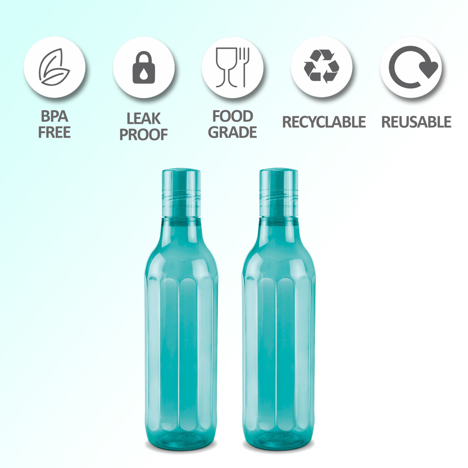 Image of MILTON Prism 1000 Pet Water Bottle, Set of 2, 1 Litre Each, Green 1000 ml Plastic Bottle