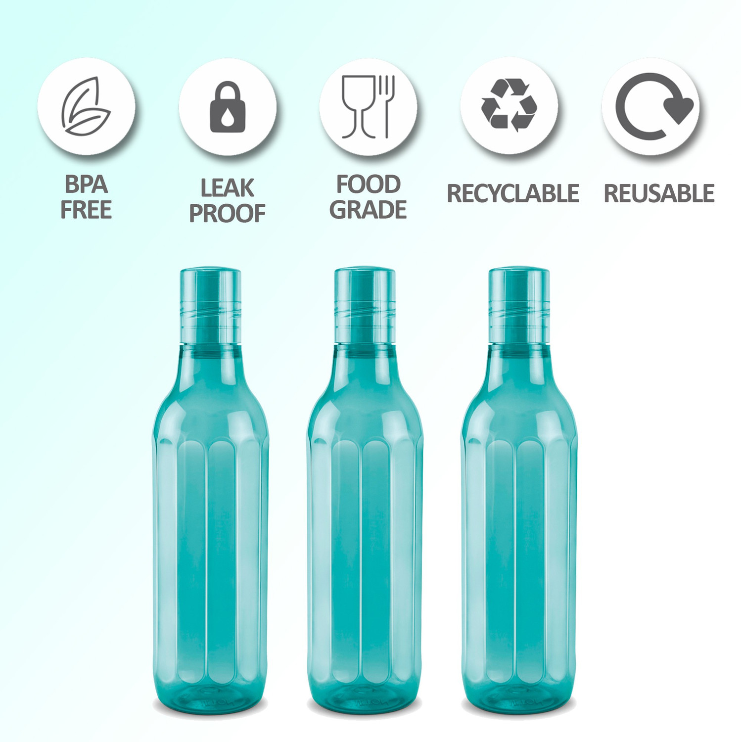 Image of MILTON Prism 1000 Pet Water Bottle, Set of 3, 1 Litre Each, Green 1000 ml Plastic Bottle