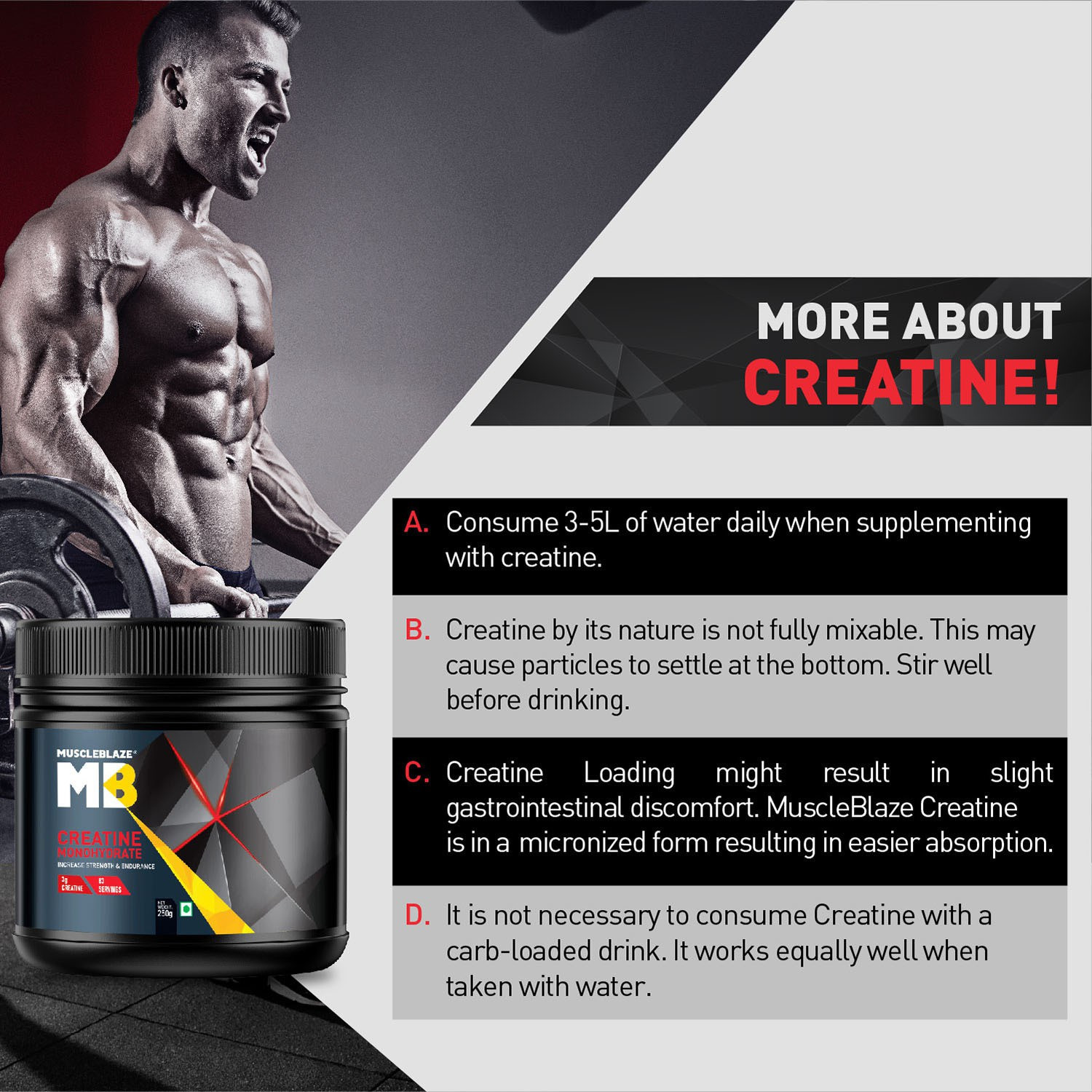 Image of MUSCLEBLAZE Micronised Creatine Monohydrate CreAMP Powder, Trustified Certified Creatine