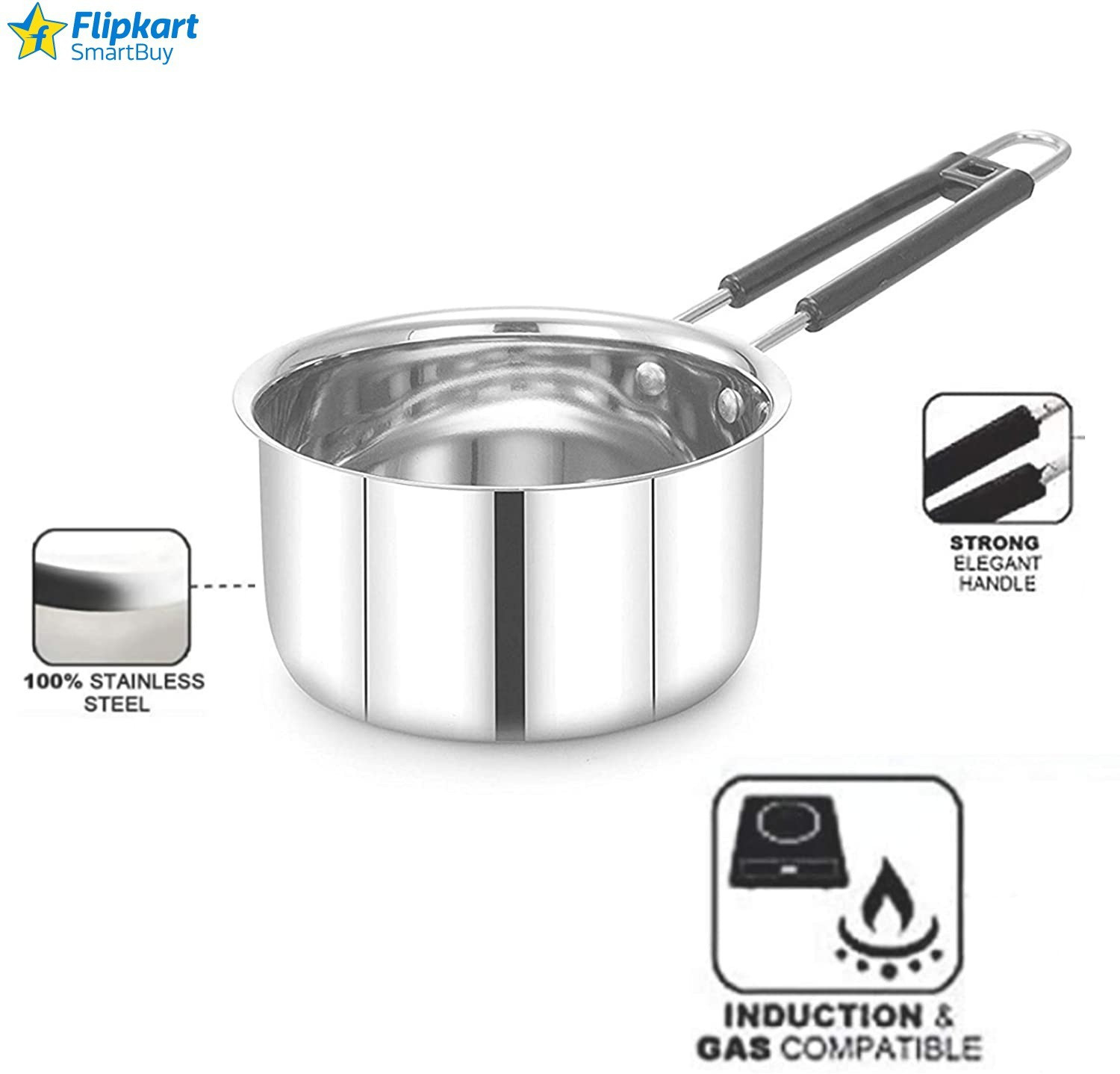 Image of Flipkart SmartBuy Sauce Pan / MILK PAN / TEA PAN 3 pcs 22 gauge COMBO SET Capacity:- 1, 1.5, 2 Liter Milk Pan 15.5 cm, 17 cm, 18.5 cm diameter 1 L, 1.5 L, 2 L (Stainless Steel) Pot 18.5 cm, 17 cm, 15.5 cm diameter 2 L, 1.5 L, 1 L capacity