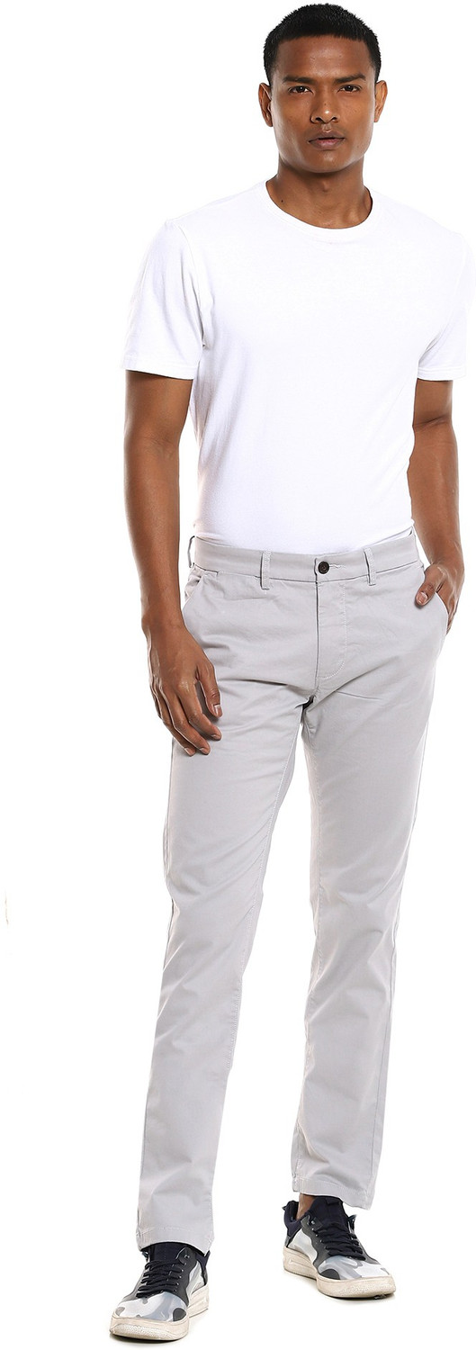 Image of Arrow Sport Men Regular Fit Grey Cotton Blend Trousers