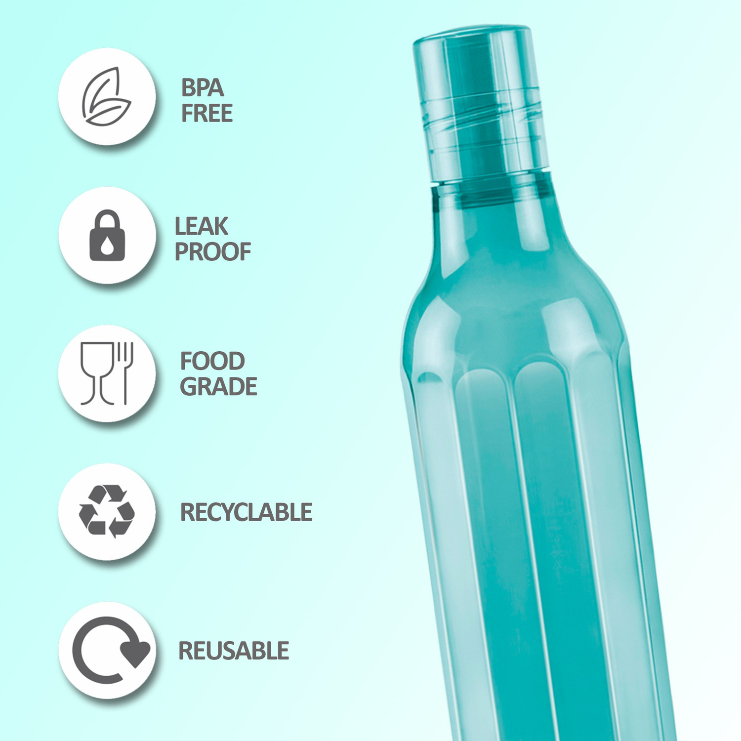 Image of MILTON Prism 1000 Pet Water Bottle, 1 Piece, 1 Litre, Green 1000 ml Plastic Bottle