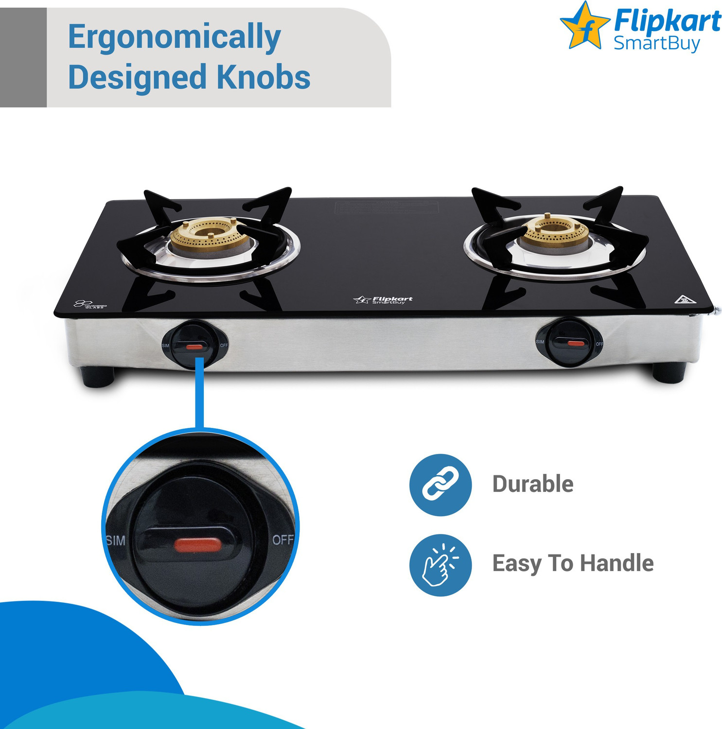 Image of Flipkart SmartBuy Regalia 2 Burners Glass, Stainless Steel Manual Gas Stove