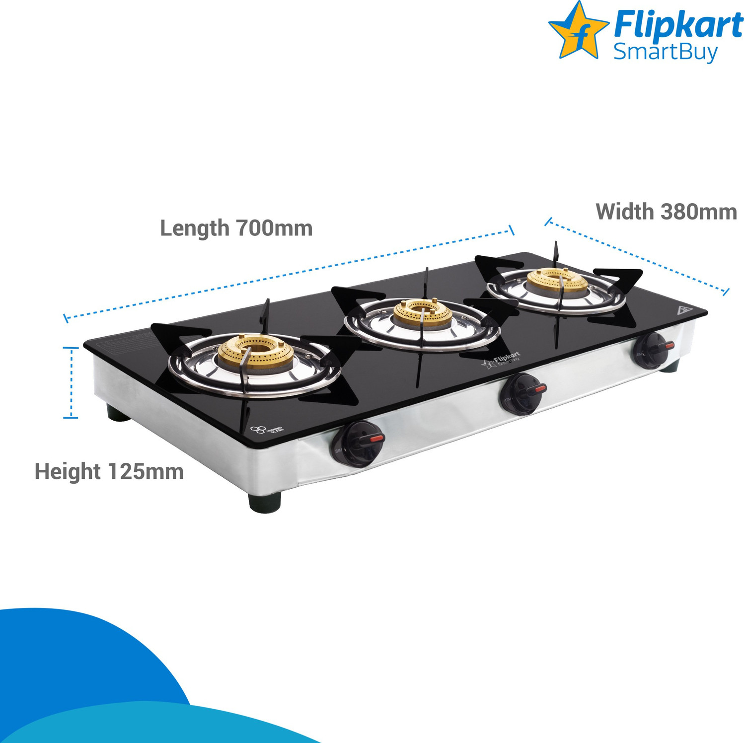 Image of Flipkart SmartBuy Regalia 3 Burners Glass Manual Gas Stove