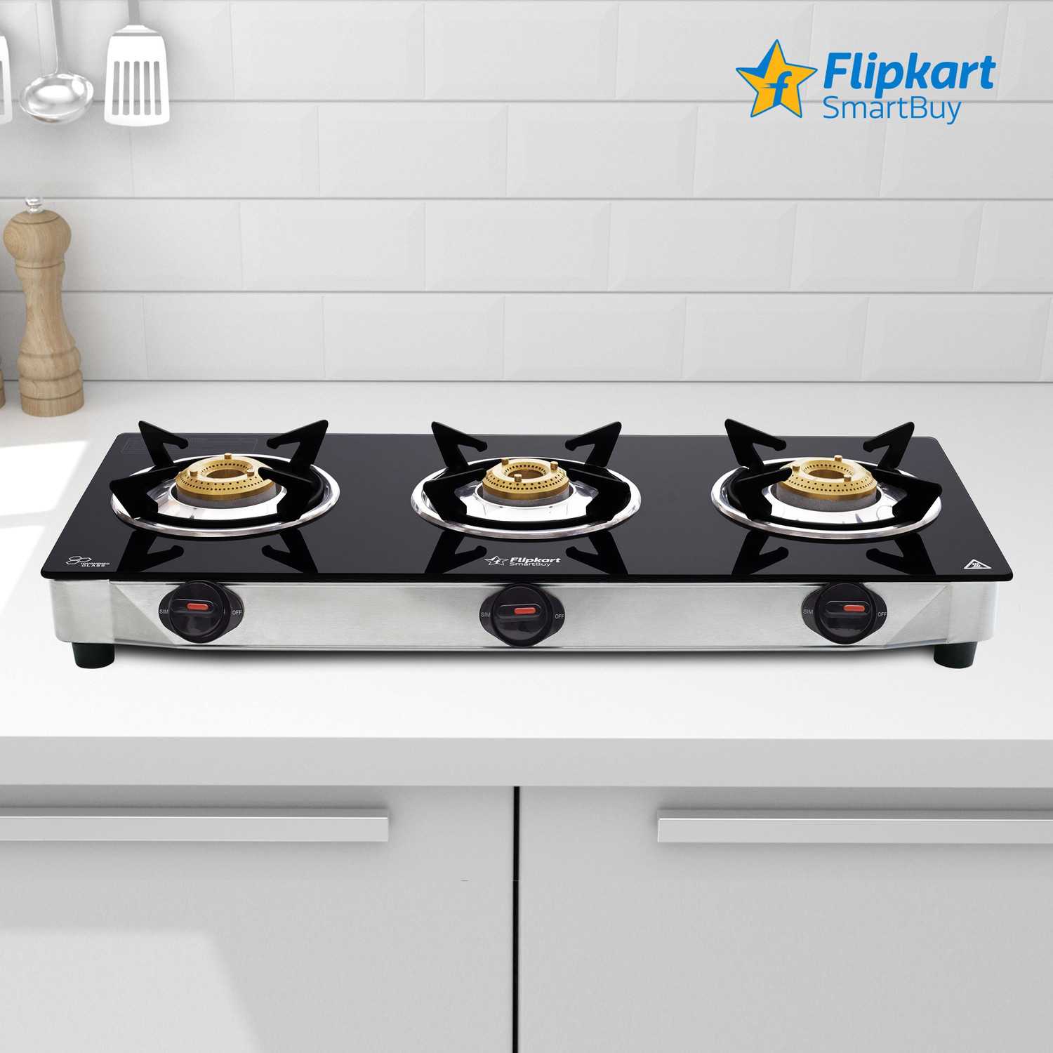 Image of Flipkart SmartBuy Regalia 3 Burners Glass Manual Gas Stove