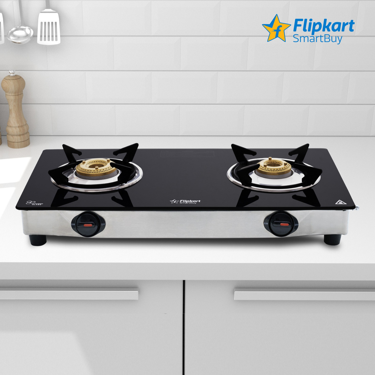 Image of Flipkart SmartBuy Regalia 2 Burners Glass, Stainless Steel Manual Gas Stove