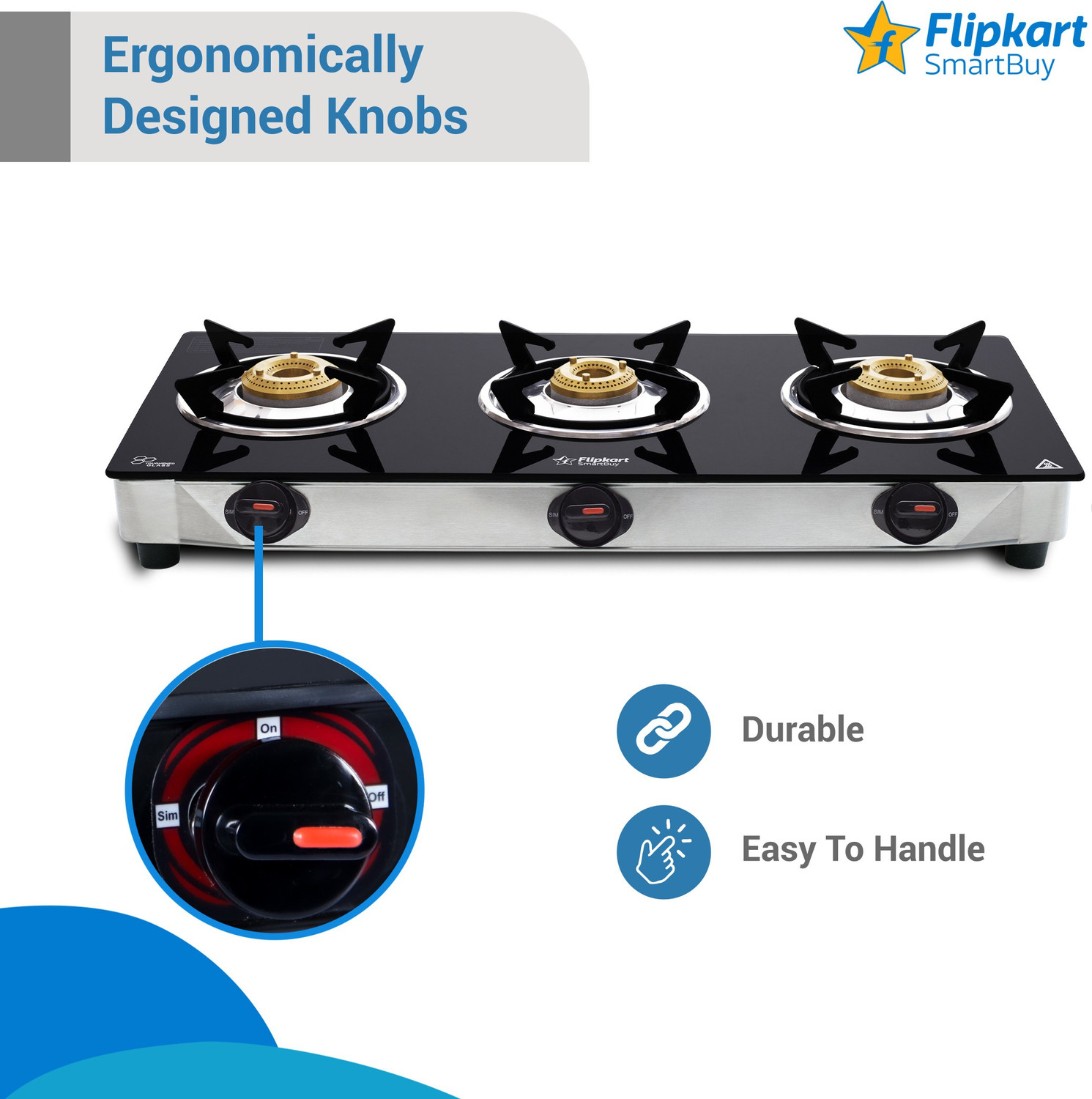Image of Flipkart SmartBuy Regalia 3 Burners Glass Manual Gas Stove
