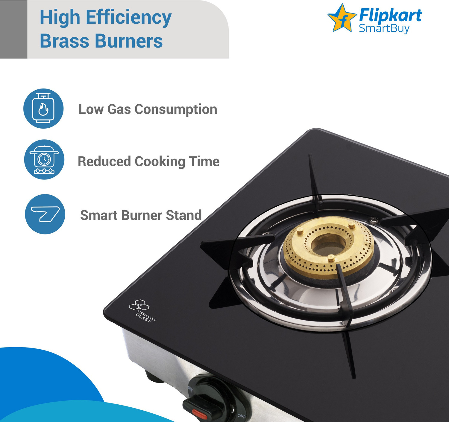 Image of Flipkart SmartBuy Regalia 3 Burners Glass Manual Gas Stove