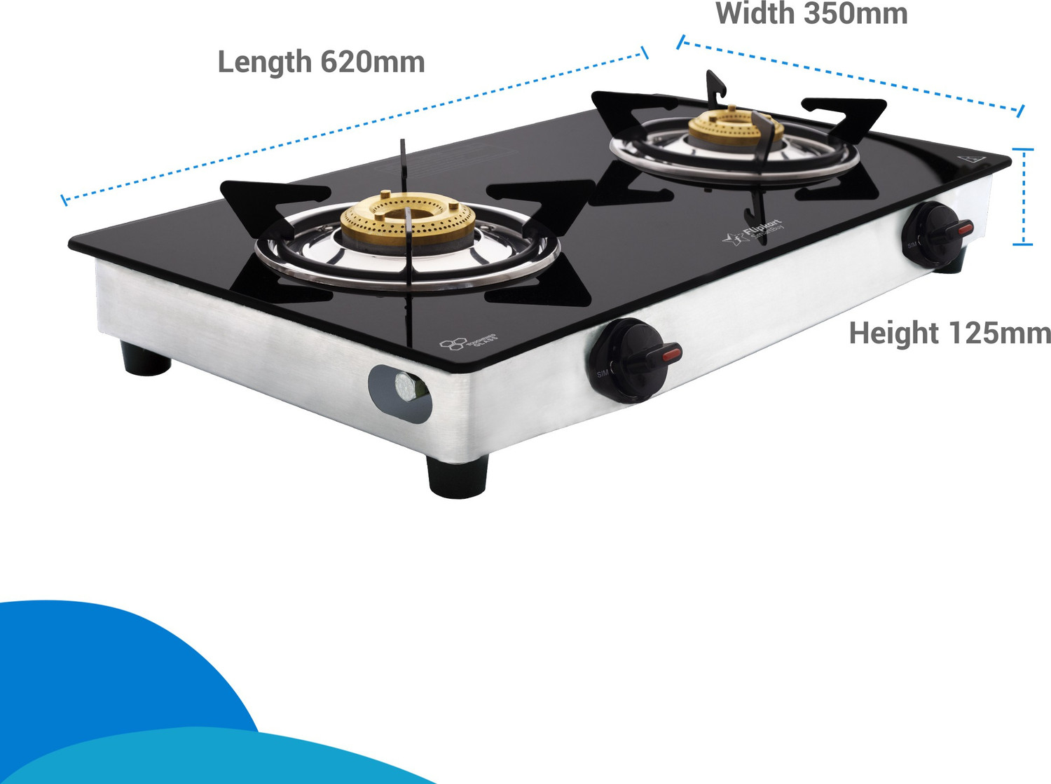 Image of Flipkart SmartBuy Regalia 2 Burners Glass, Stainless Steel Manual Gas Stove