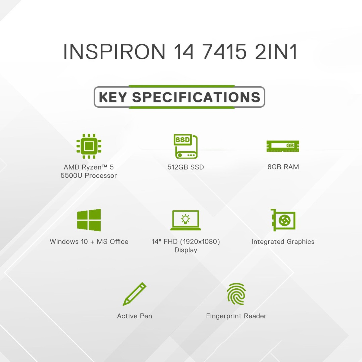 Image of DELL Inspiron AMD Ryzen 5 Hexa Core 5500U - (8 GB /512 GB SSD /Windows 10) Inspiron 7415 2 in 1 Laptop