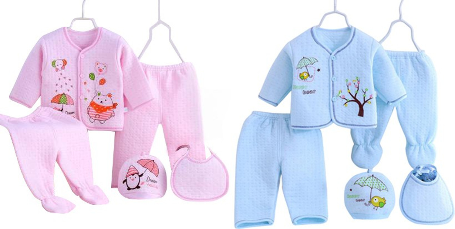 Image of Fancy Walas Presents Born Baby Winter Wear Keep Warm Cartoon Printing Baby Clothes 5Pcs Sets Cotton Baby Boys Girls Unisex Baby Fleece /Falalen Suit Infant Clothes