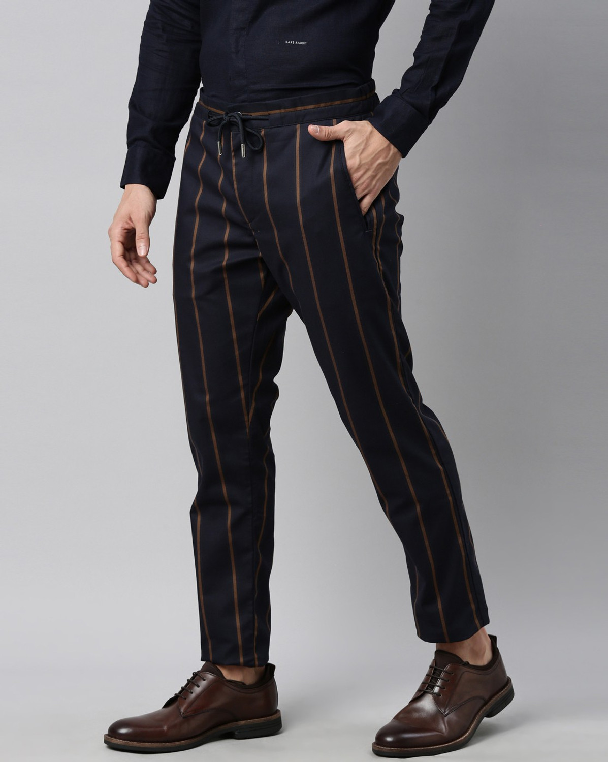 Image of RARE RABBIT Slim Fit Men Dark Blue Trousers