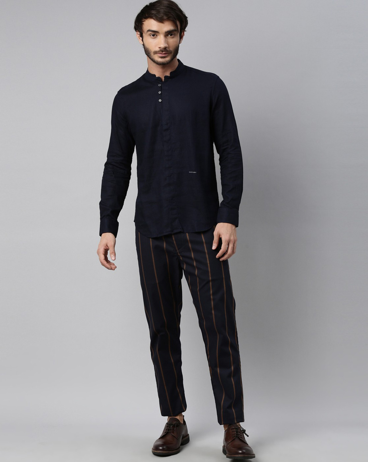 Image of RARE RABBIT Slim Fit Men Dark Blue Trousers