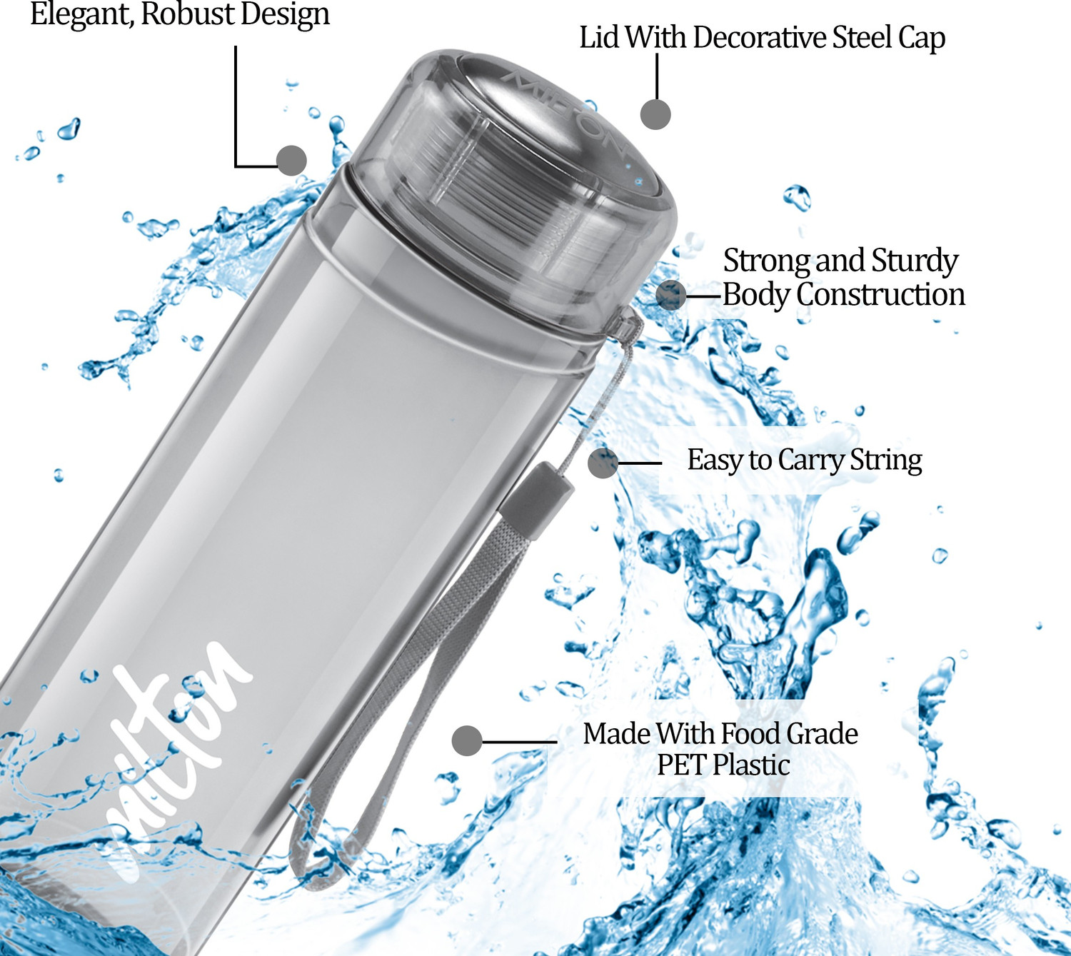 Milton Hector 1000 Pet Water Bottles - Set Of 3, 1 Liter Each, BPA Free