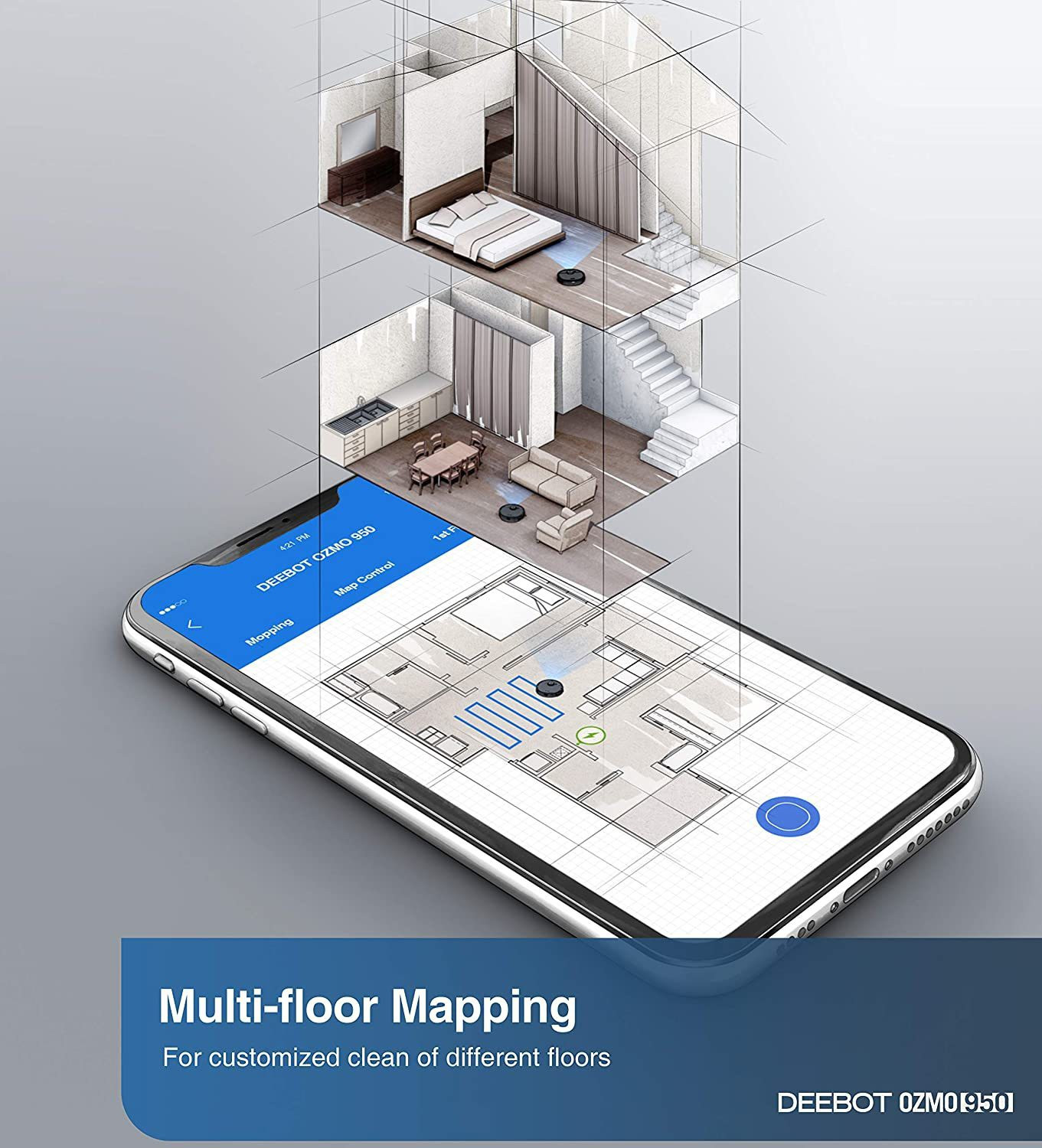 Image of ECOVACS DEEBOT OZMO 950 Robotic Floor Cleaner with 2 in 1 Mopping and Vacuum (WiFi Connectivity, Google Assistant and Alexa)