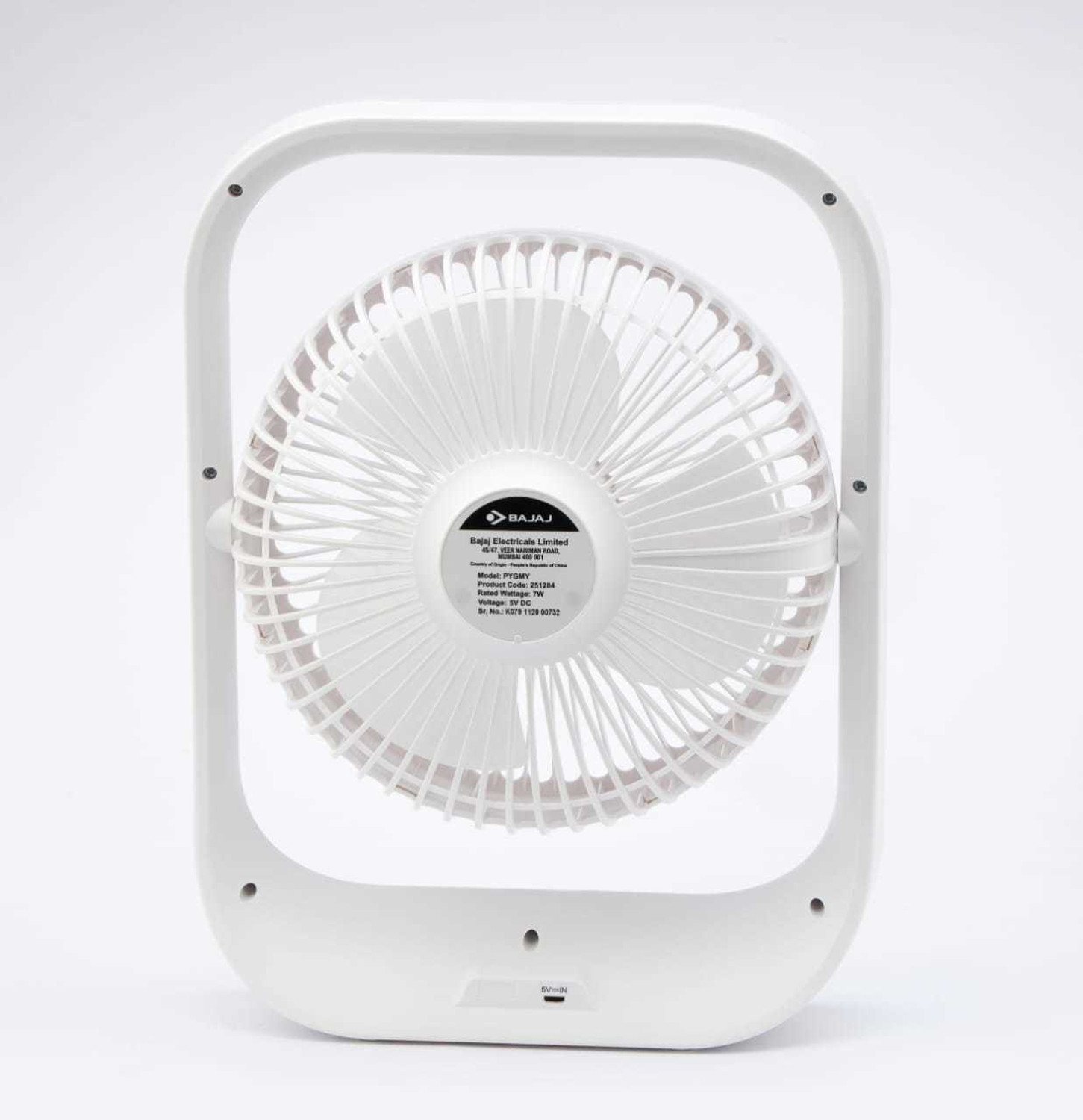 Image of BAJAJ Pygmy Personal Fan with LED Light White (251284) 110 mm Table Fan