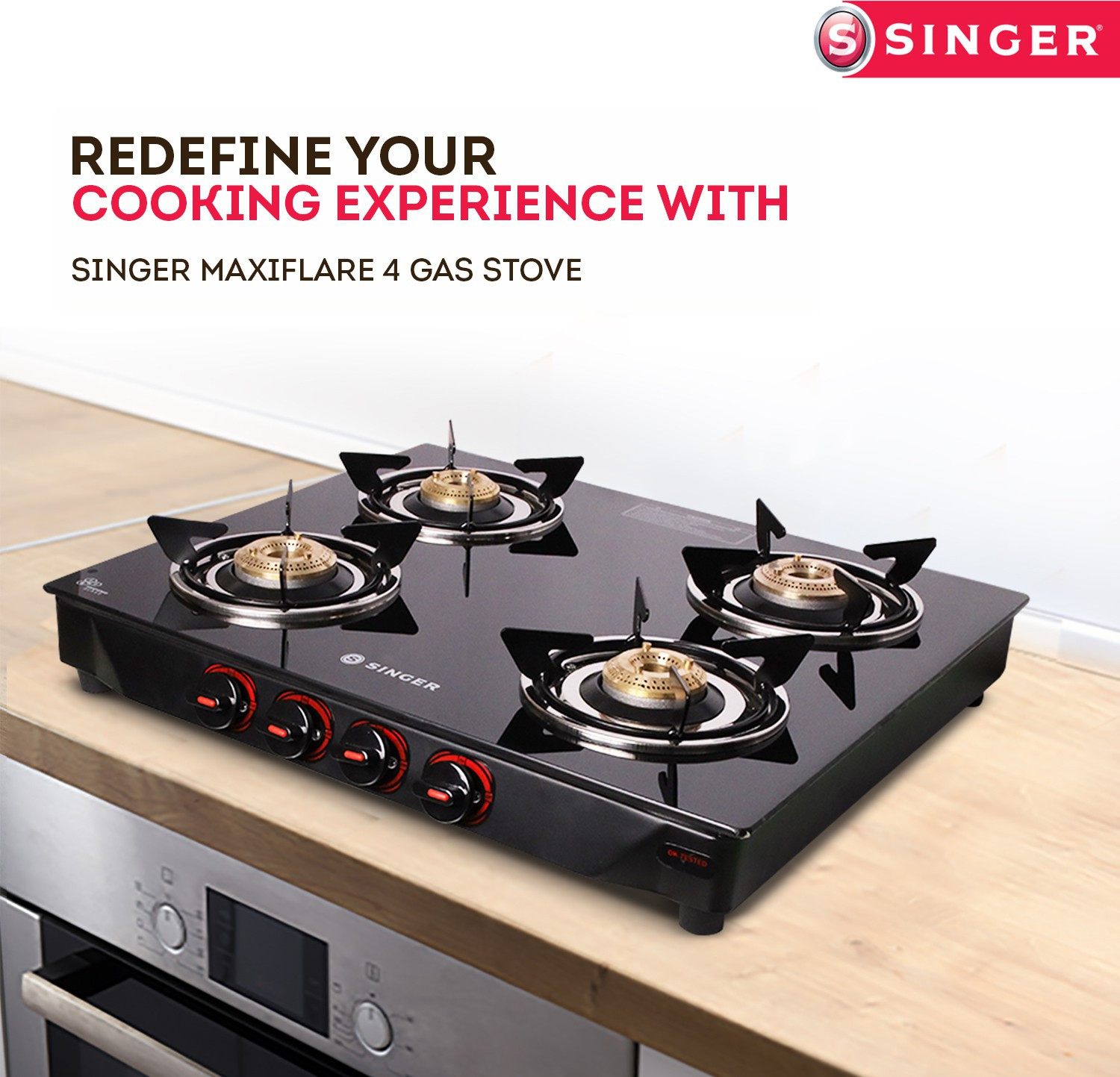 Singer Maxiflare 4 GS Glass Manual Gas Stove 4 Burners Price