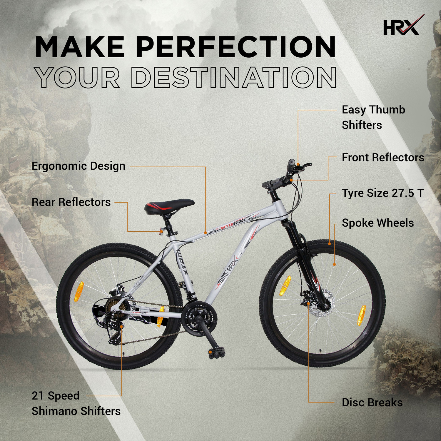 Image of HRX XTRM MTB 500 85% Assembled with Front Suspension 27.5 T (inch) Mountain Cycle