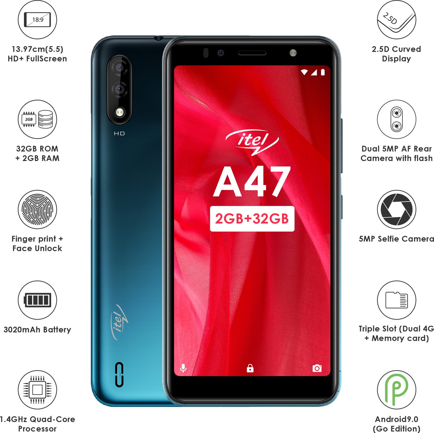 Image of itel A47 (Ice Lake Blue, 32 GB)