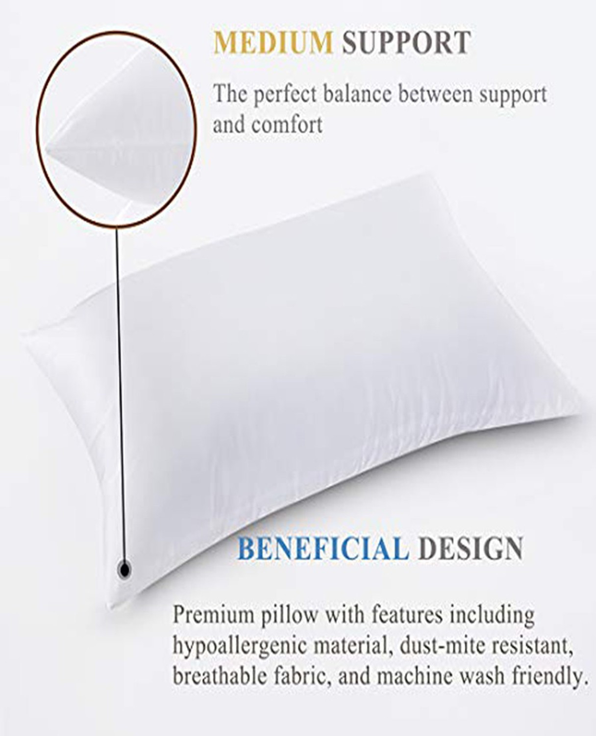Image of Prerana Microfibre Sleeping Pillow Pack of 2 Solid Luxury