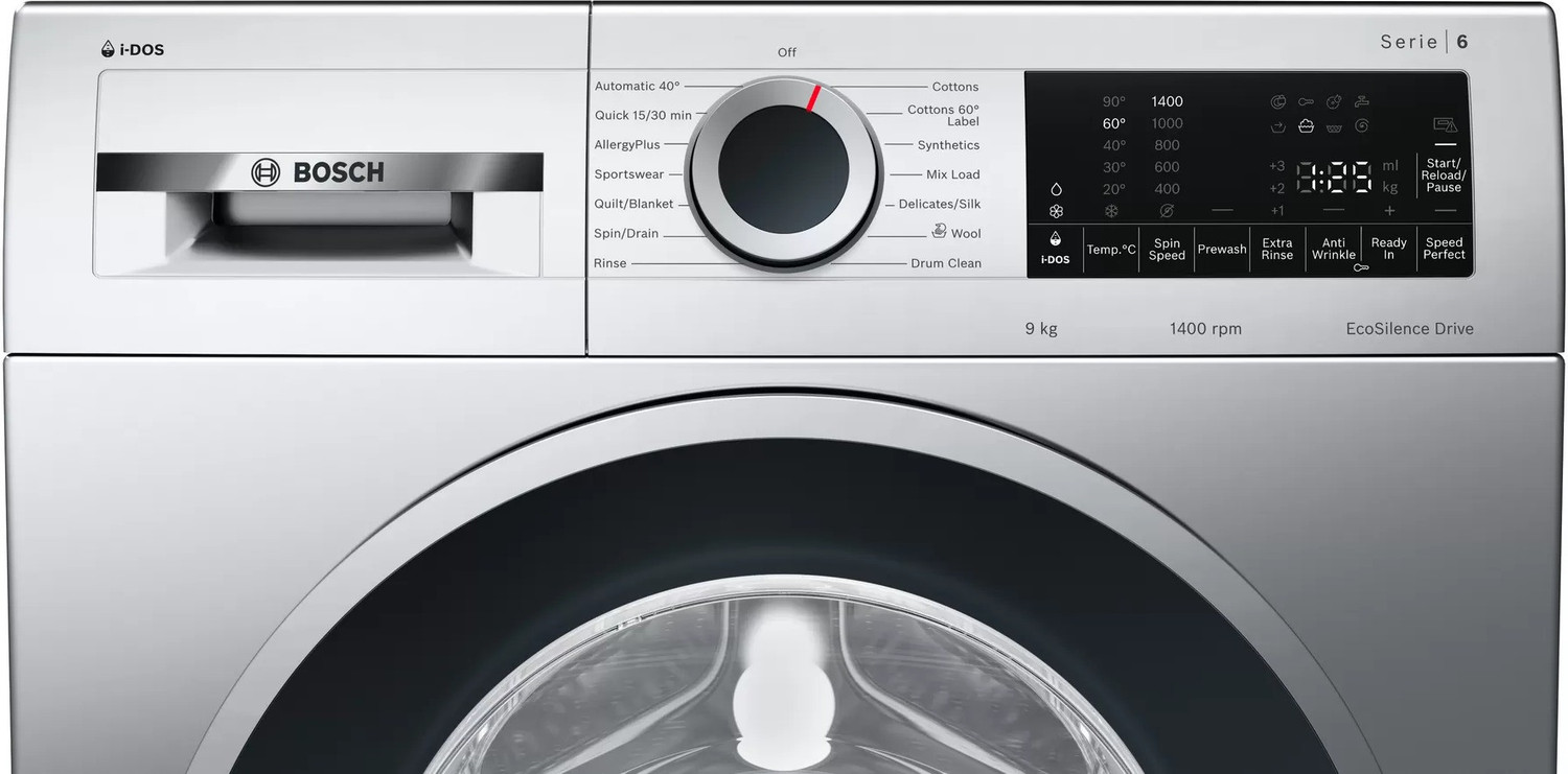 Image of BOSCH 9 kg 1400RPM, Anti Wrinkle, i-DOS system and EcoSilence Drive motor Fully Automatic Front Load Washing Machine with In-built Heater Silver