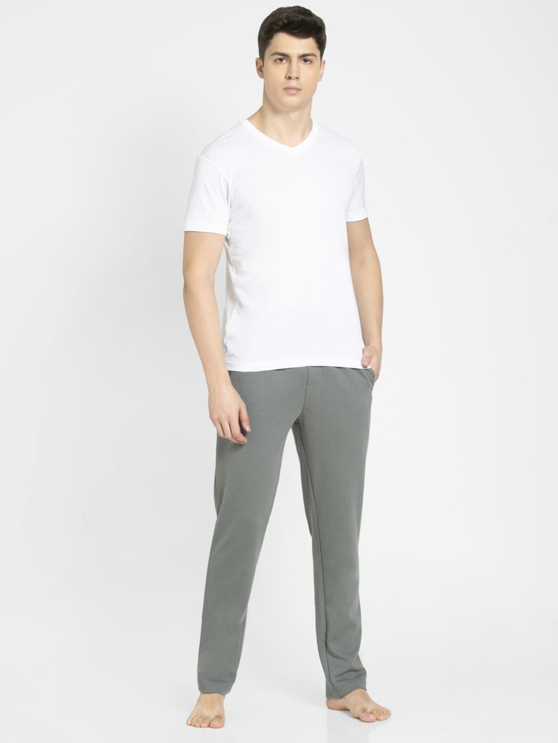 Image of JOCKEY AM44 Super Combed Cotton Rich Pique Solid Men Grey Track Pants