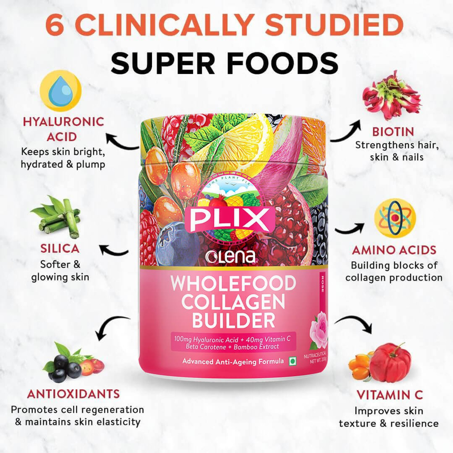 Image of The Plant Fix Plix Collagen Booster Powder | Hydration, Skin Health & Antioxidant Support, Rose