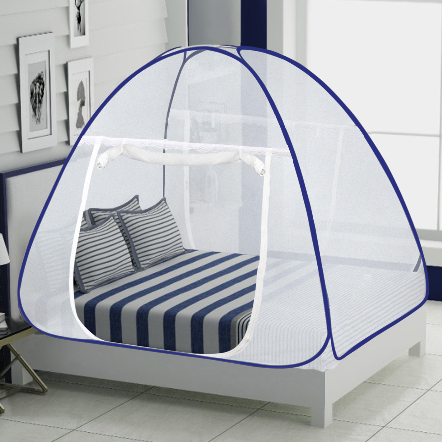 Image of IWS King Size Double Bed Mosquito Net | Foldable, Lightweight and Stylish Machhardani Tent Polyester Washable Adults Mosquito Net