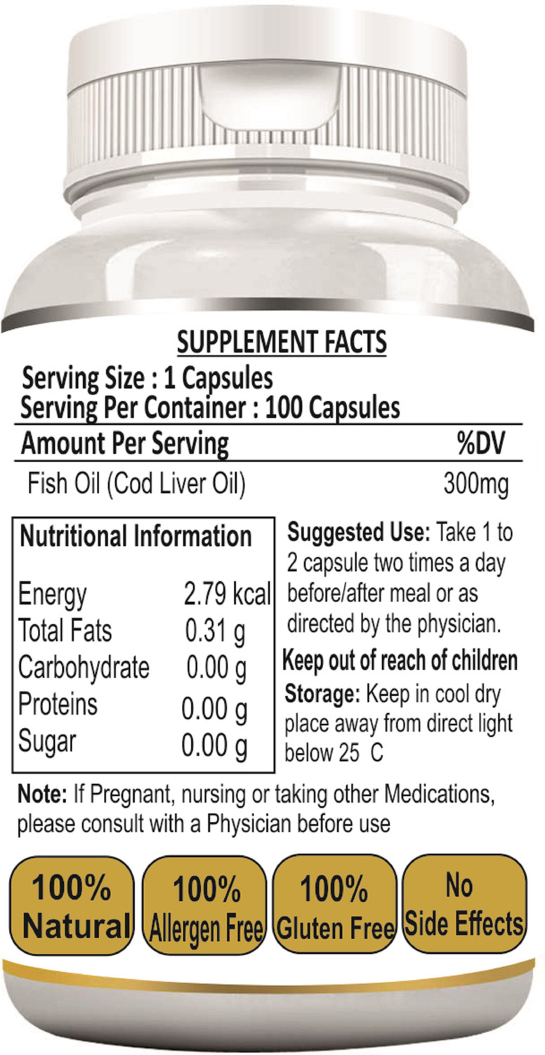 Image of Curevisor COD Liver Oil with Essential Fatty Acid Omega 3, Vitamin A & D (100 No)