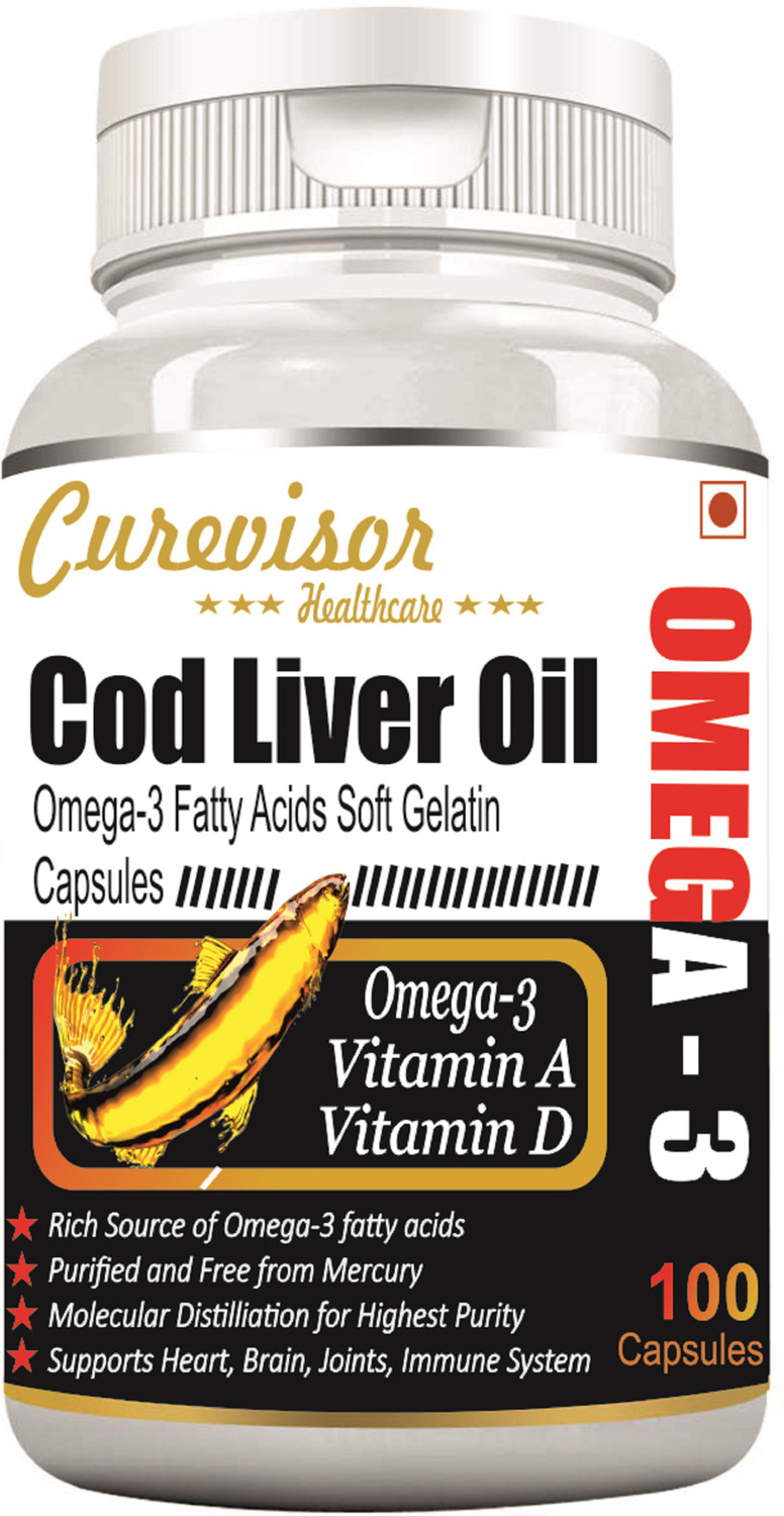 Image of Curevisor COD Liver Oil with Essential Fatty Acid Omega 3, Vitamin A & D (100 No)