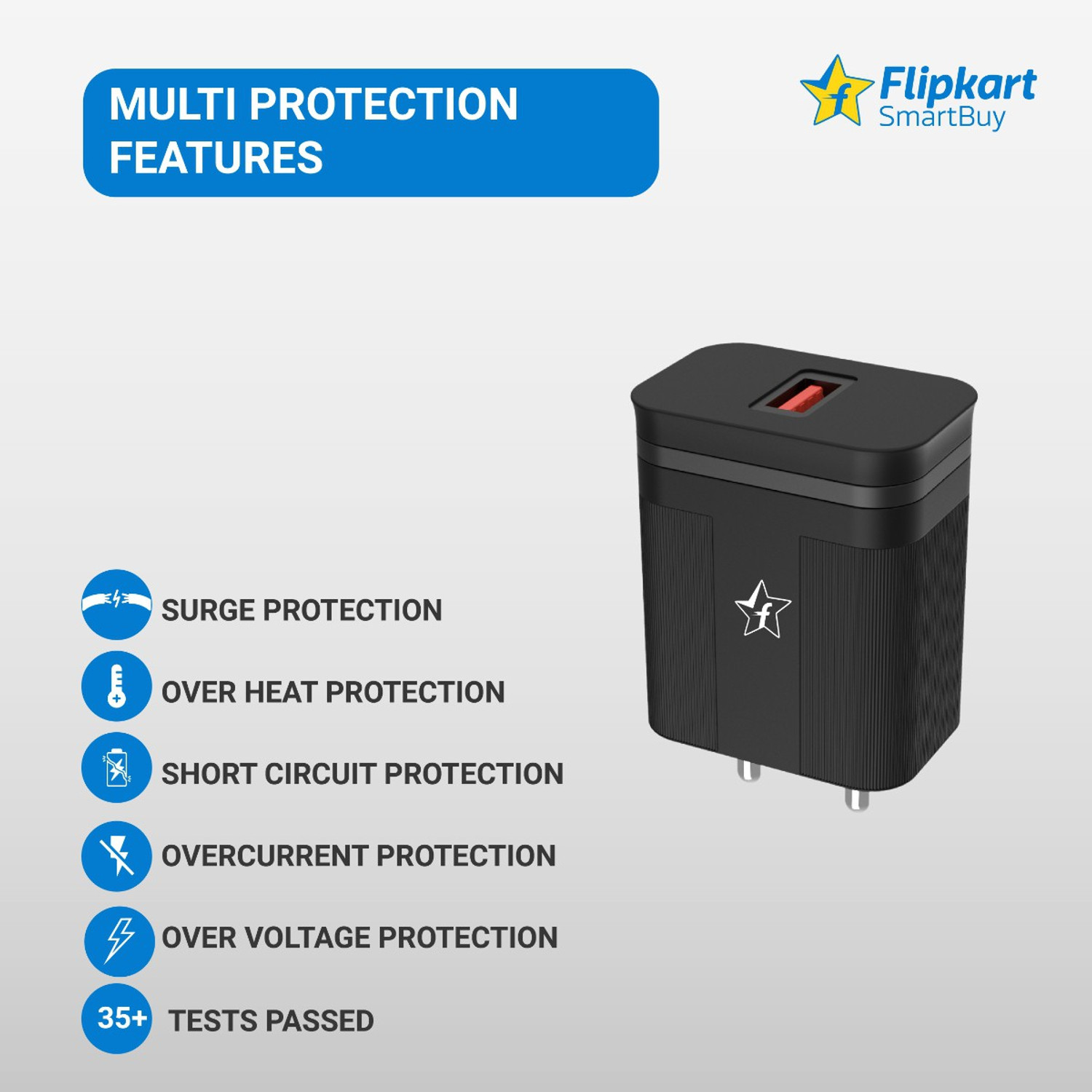 Image of Flipkart SmartBuy 20 W Supercharge 3 A Wall Charger for Mobile with Detachable Cable