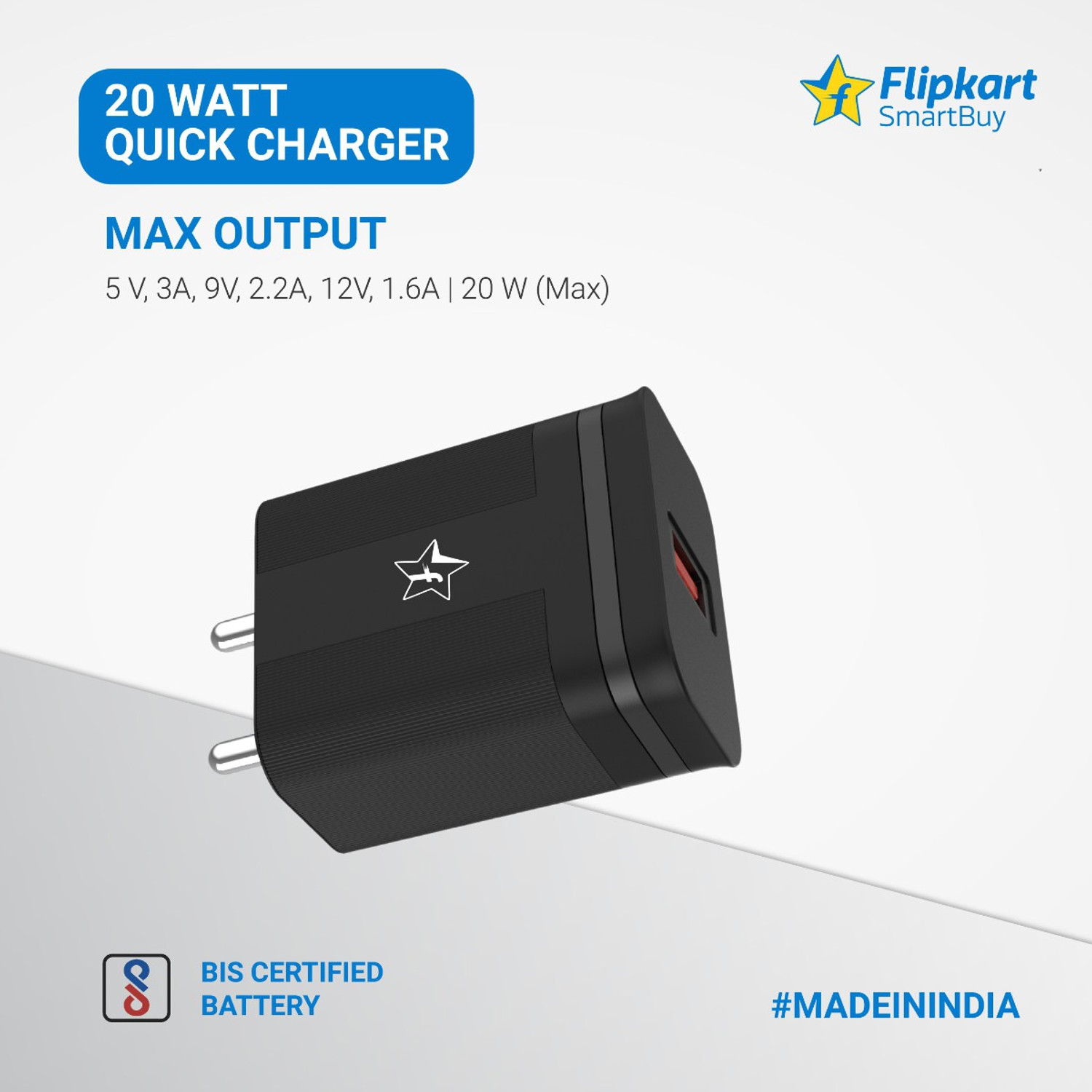 Image of Flipkart SmartBuy 20 W Supercharge 3 A Wall Charger for Mobile with Detachable Cable
