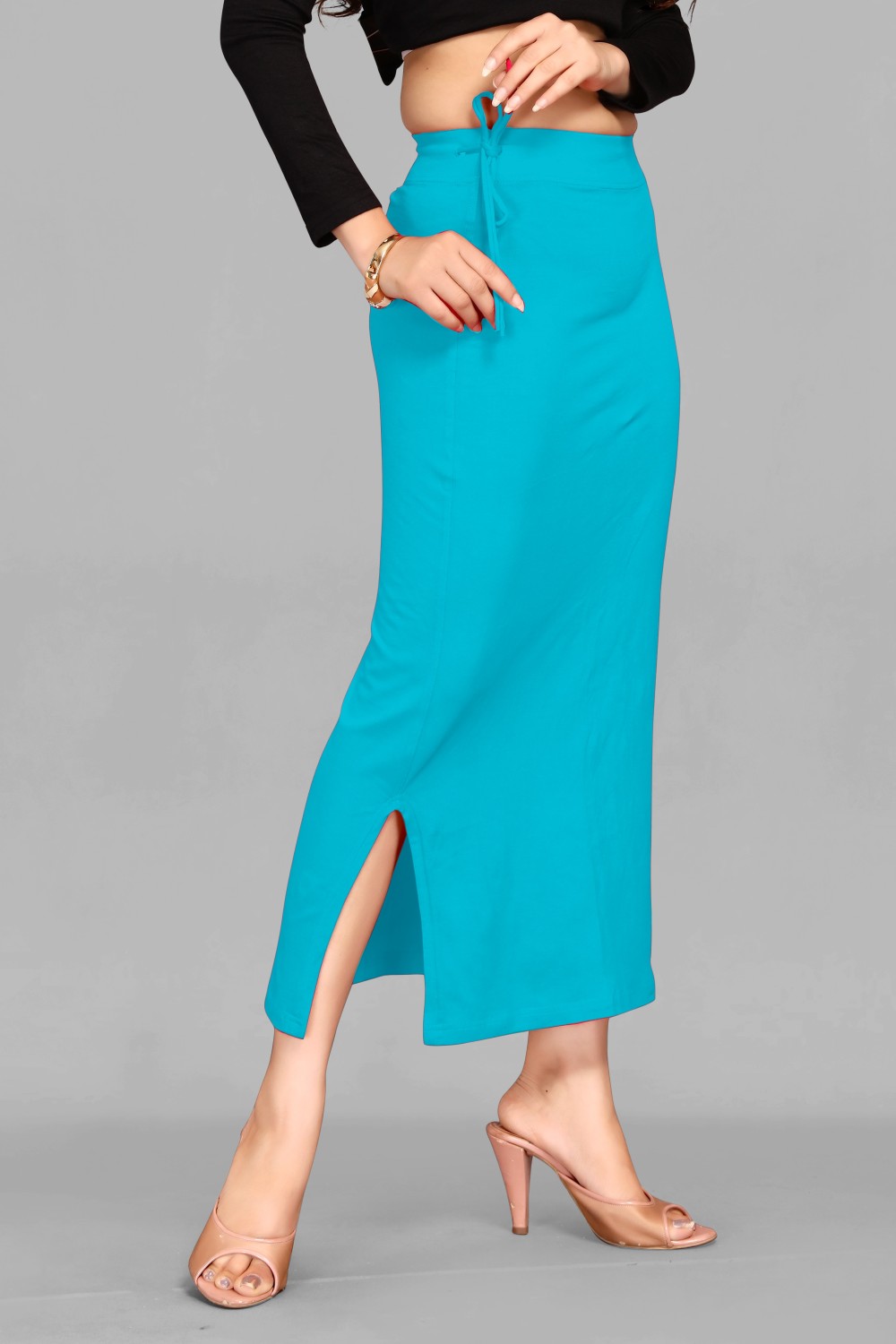 SCUBE DESIGNS Women Saree Shapewear Light Blue (XL) Lycra Blend