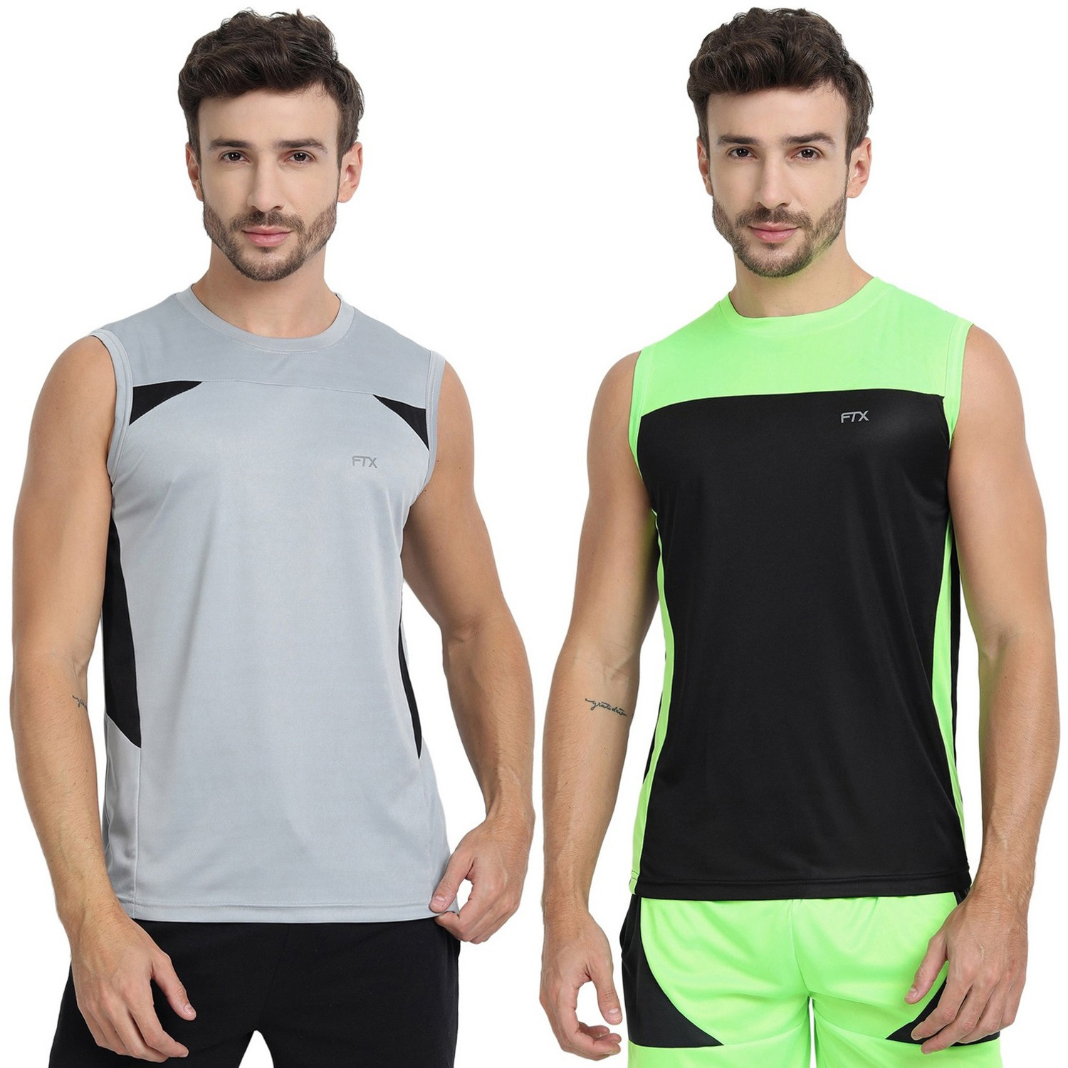 Image of FTX Solid Men Round Neck Black, Grey T-Shirt