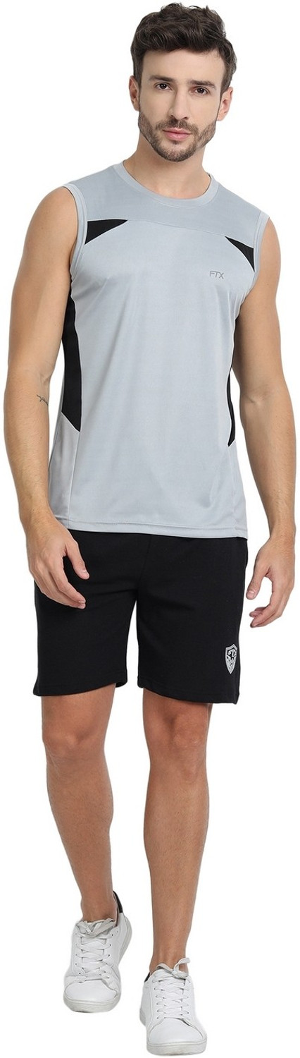 Image of FTX Solid Men Round Neck Black, Grey T-Shirt