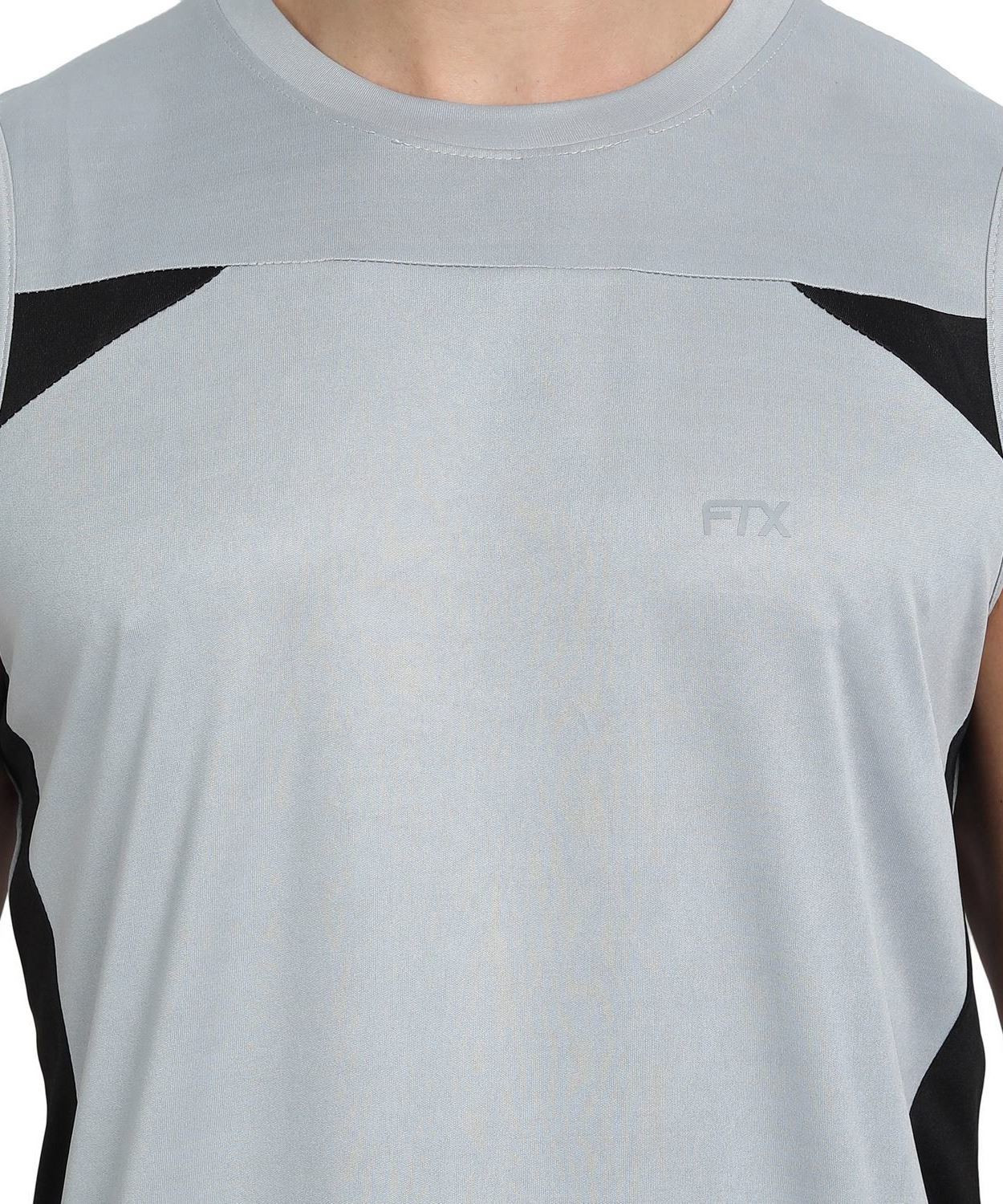 Image of FTX Solid Men Round Neck Black, Grey T-Shirt