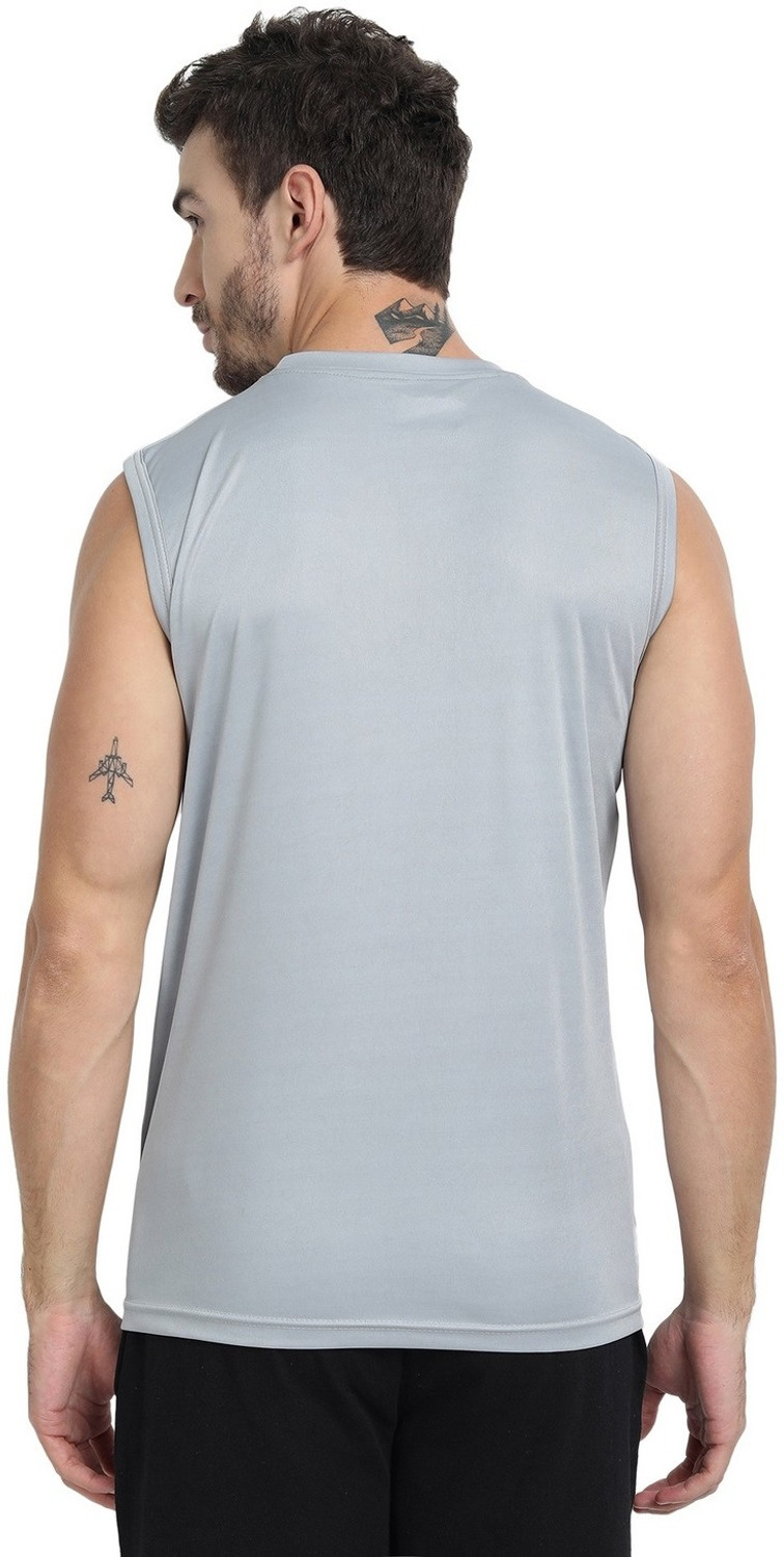 Image of FTX Solid Men Round Neck Black, Grey T-Shirt