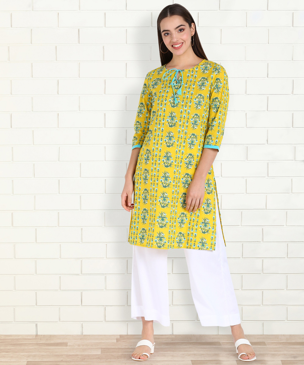 Anmi Floral Print Women Straight Kurta Yellow Price History