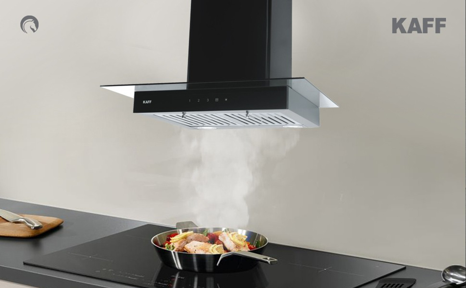 Image of Kaff ASTRA DHC-60 CM(Auto-Clean) LIFE TIME WARRANTY Auto Clean Wall Mounted Black 1180 CMH Chimney