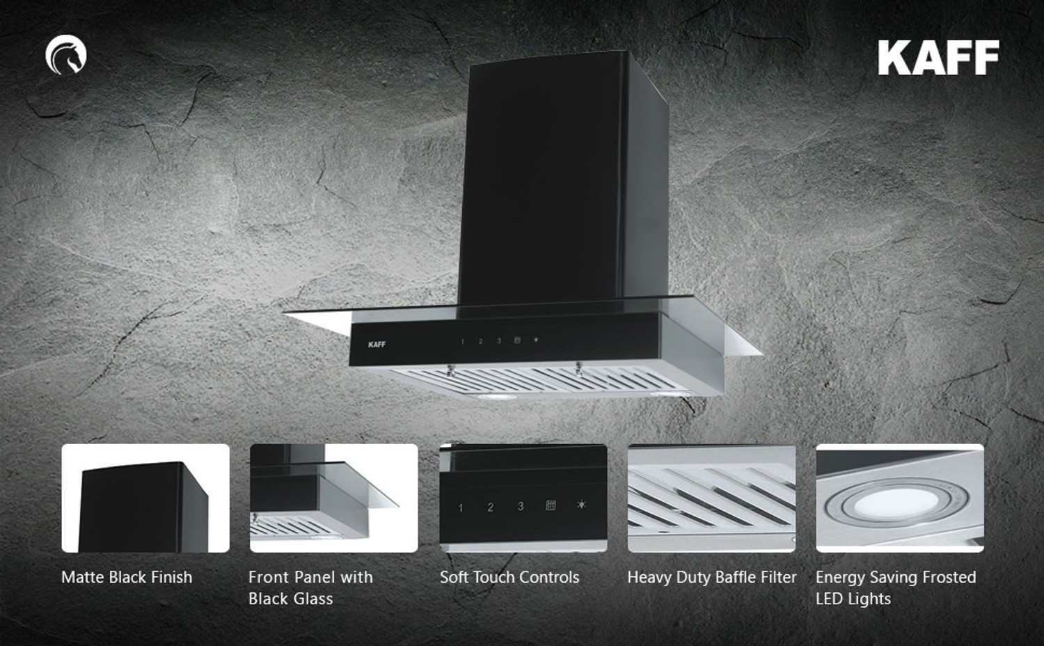Image of Kaff ASTRA DHC-60 CM(Auto-Clean) LIFE TIME WARRANTY Auto Clean Wall Mounted Black 1180 CMH Chimney