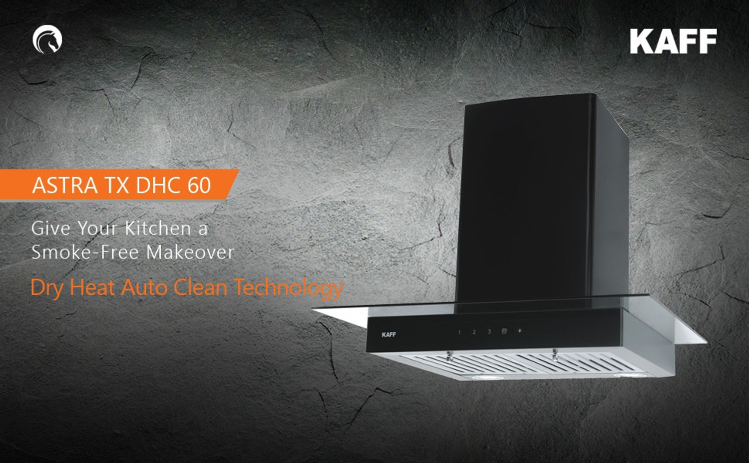 Image of Kaff ASTRA DHC-60 CM(Auto-Clean) LIFE TIME WARRANTY Auto Clean Wall Mounted Black 1180 CMH Chimney