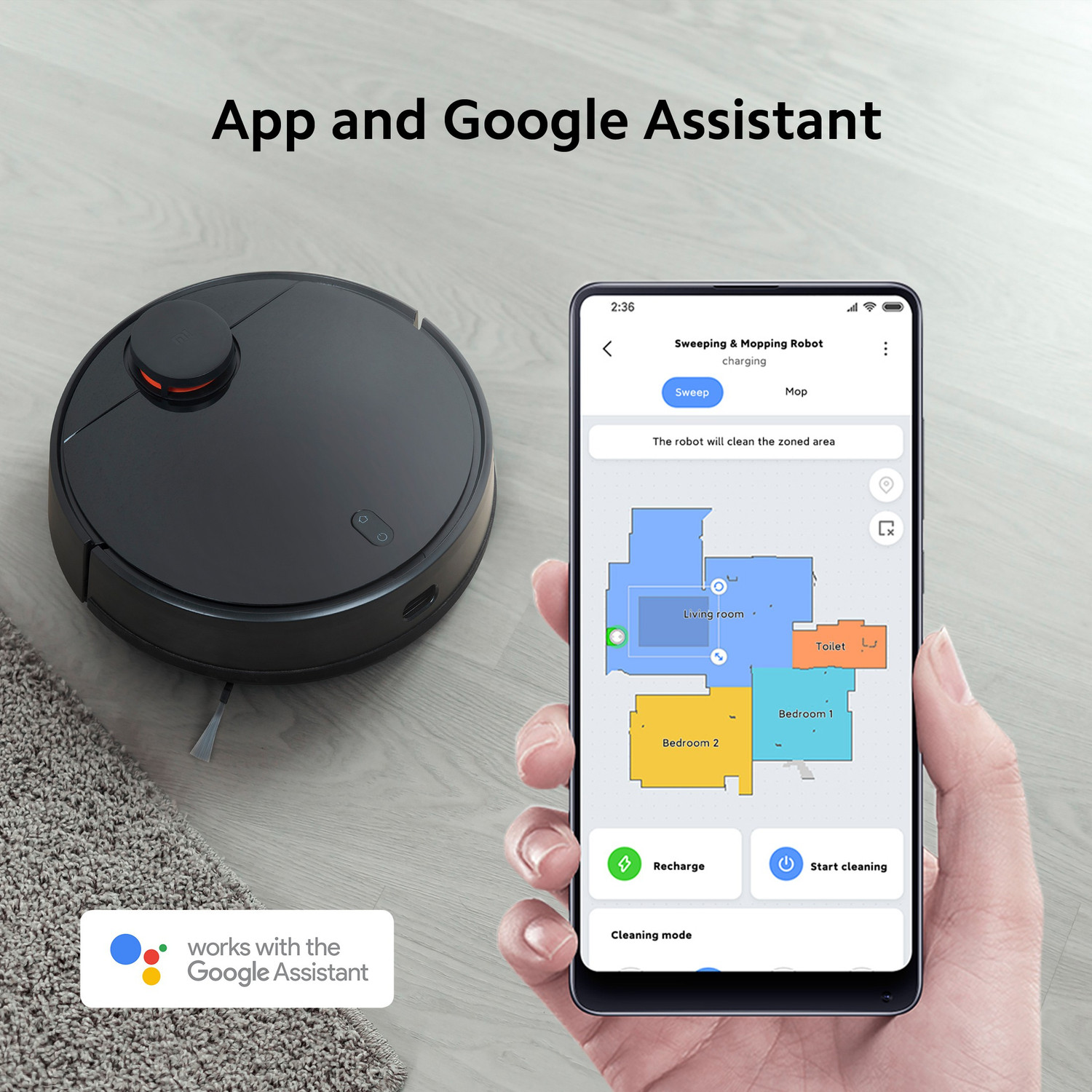 Image of Mi Robot Vacuum-Mop P (STYTJ02YM) Robotic Floor Cleaner with 2 in 1 Mopping and Vacuum (Google Assistant and Alexa)