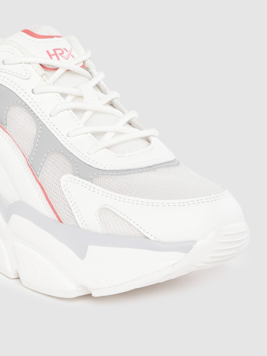 Image of HRX by Hrithik Roshan Men White Grey Colour blocked Chunky Sneakers Sneakers For Men