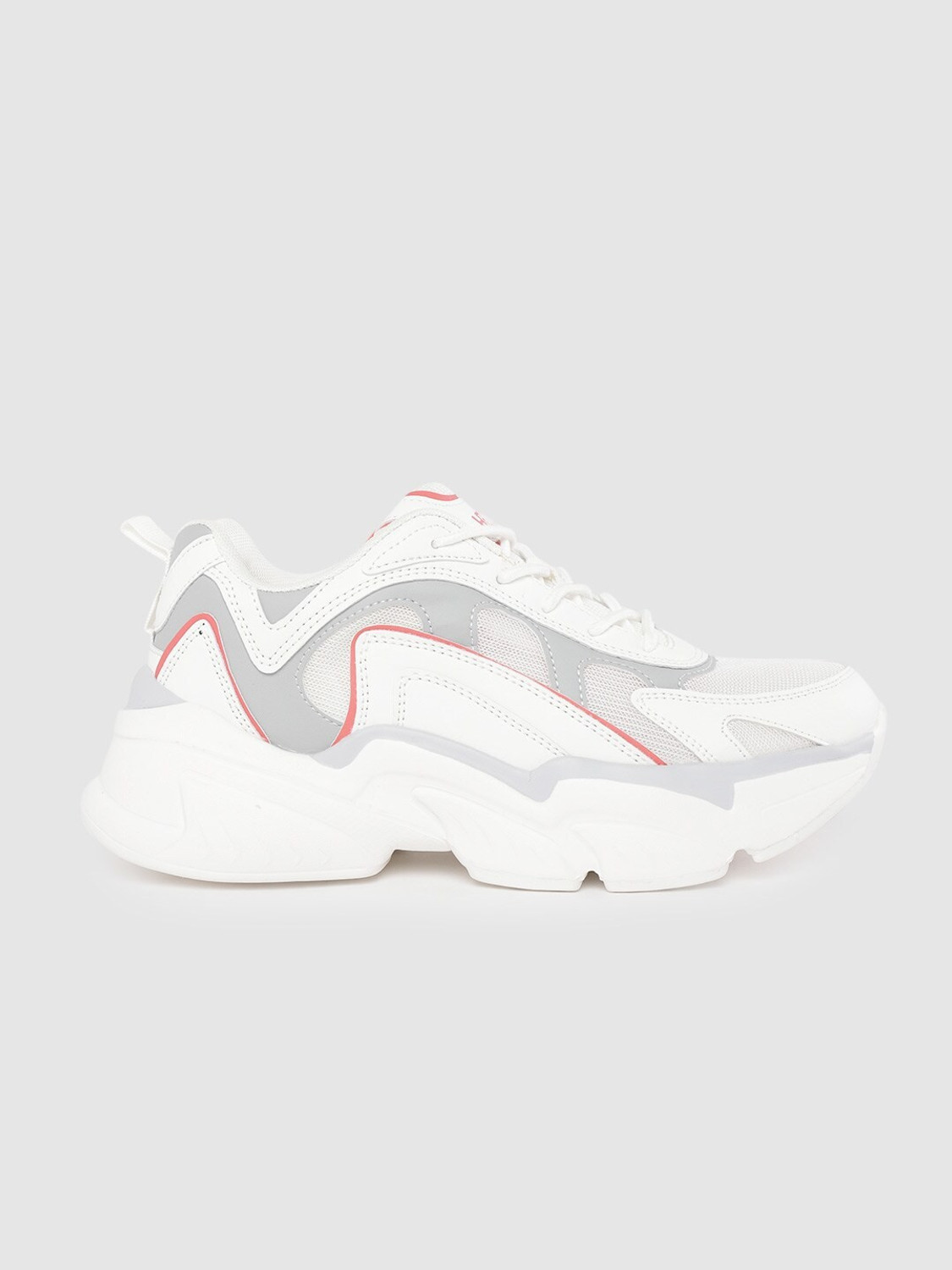 Image of HRX by Hrithik Roshan Men White Grey Colour blocked Chunky Sneakers Sneakers For Men