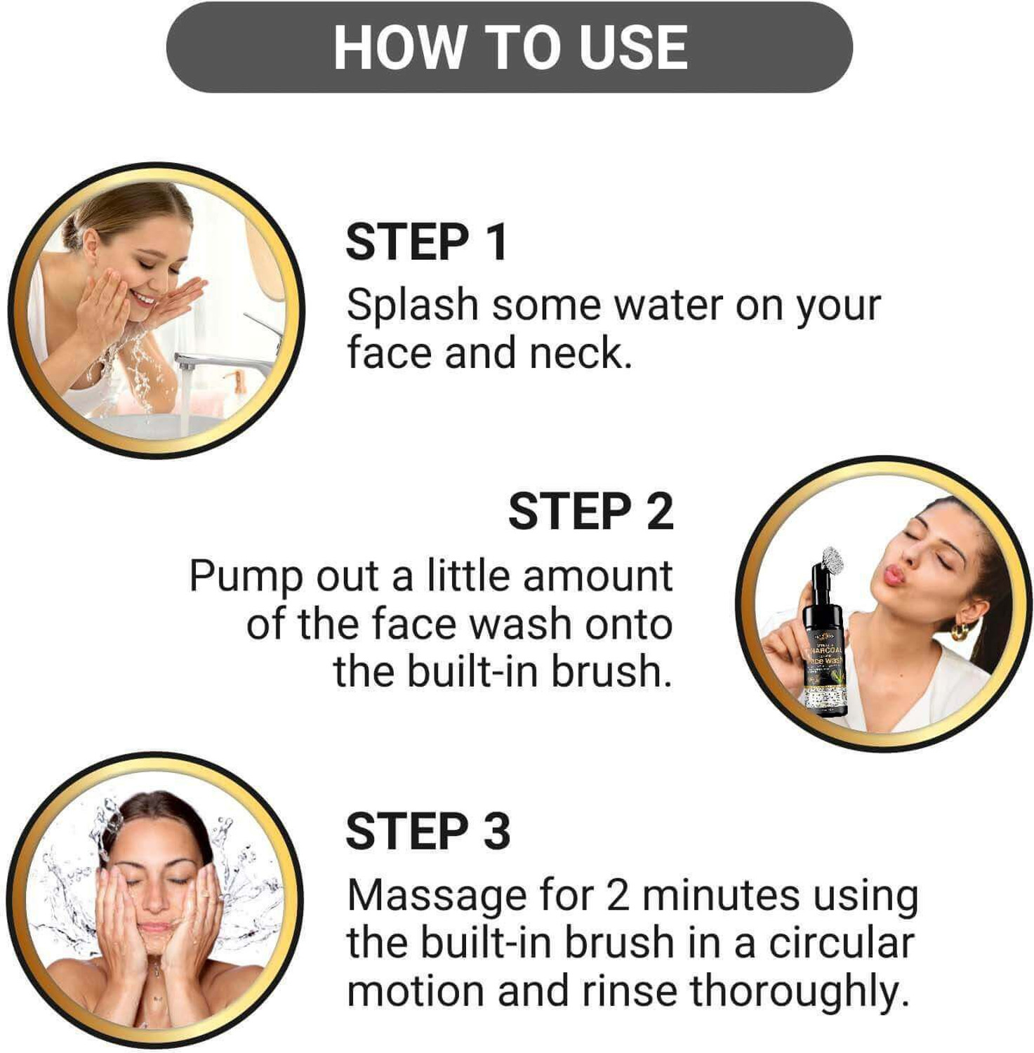 Image of ELIBLISS Activated Charcoal Blackhead Removal, Deep Cleansing & De-Tanning Foaming with Built-In Face Brush Pack OF 2 Face Wash